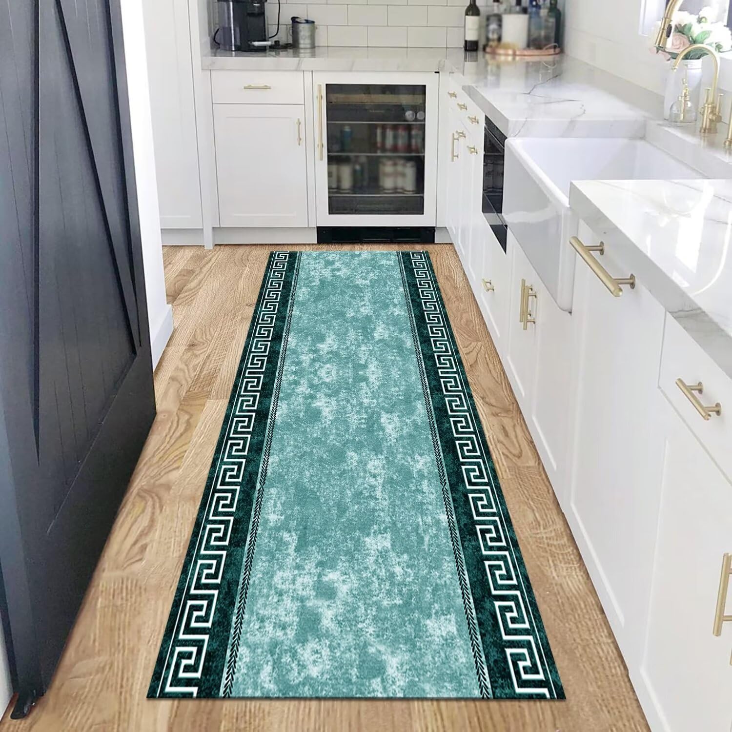Teppich Läufer Lang Flur rutschfest waschbar Teppichmatte Küchenläufer 80X100CM Cyan Korridor Läufer Teppich Anpassbar Küchenmat Meterware Flurteppich Dauerhaft Wohnzimmer Schlafzimmer Esszimmer