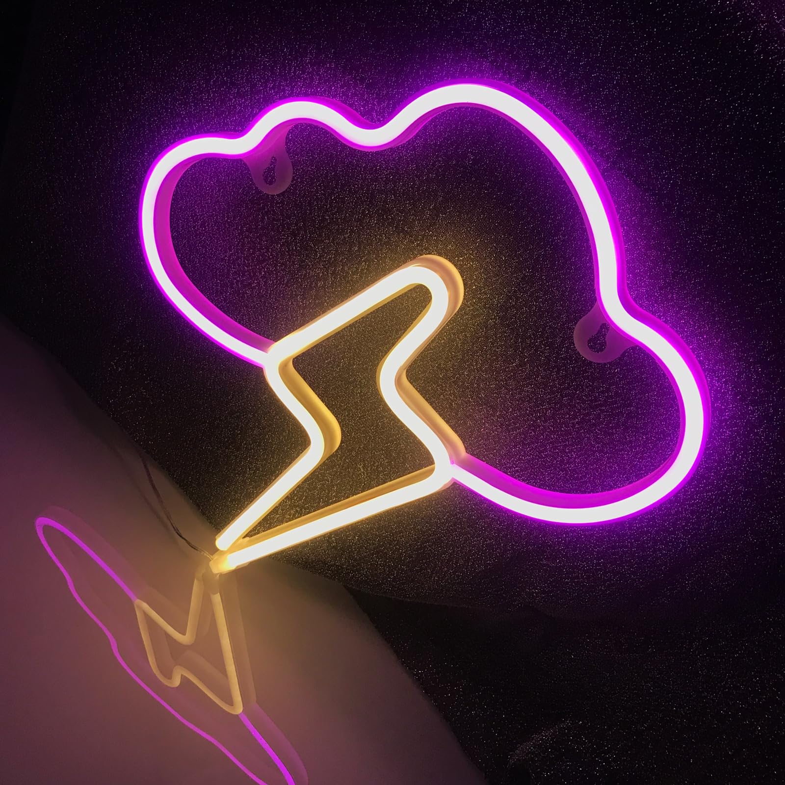 Cloud Lightning LED Sign, Colorful Neon Light,Night Living Room Bedroom Night Light,Wall Decoration,Festival Birthday Party Decoration, Pink + Warm White. — image 1