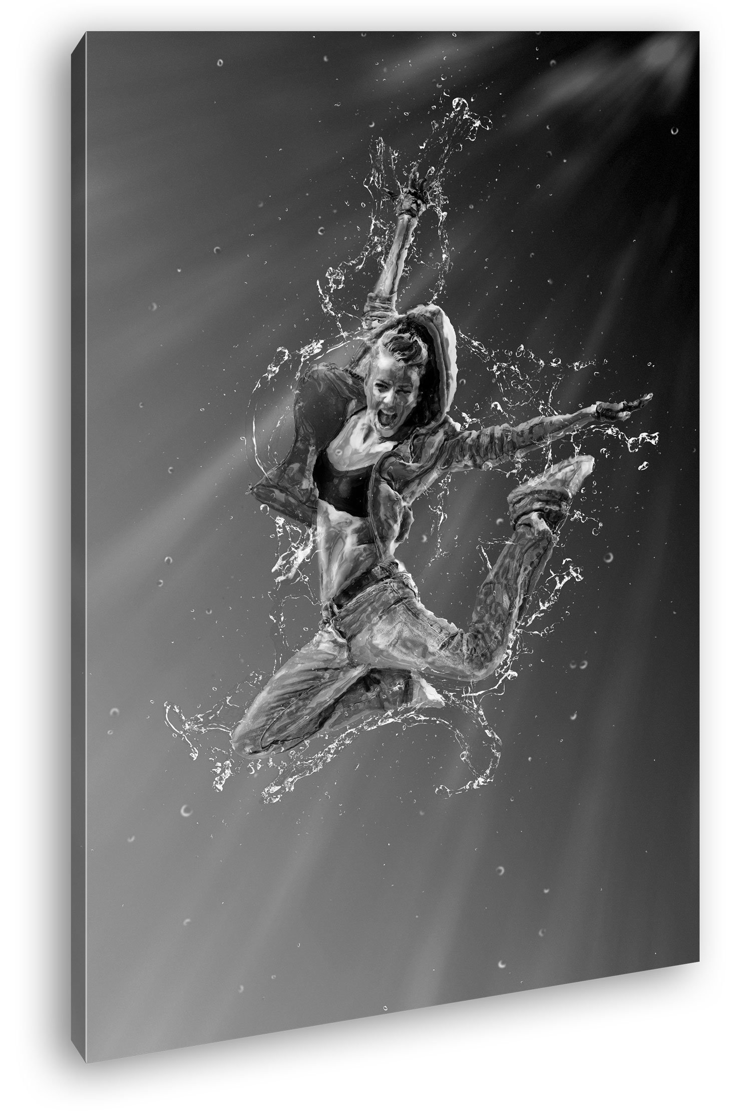 Stampa Digitale di Alta qualità con Cornice, Motivo Danzante in Acqua: Nero/Bianco, 120x80