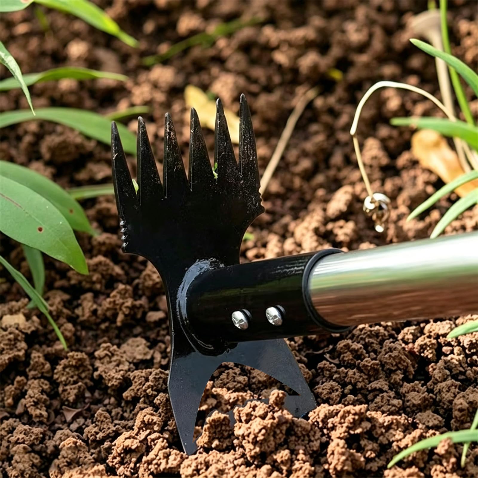 Serfouette Jardinage 148 cm Houe de Jardin 2 en 1 avec Griffe de Jardin Dents, Binette Jardinage Manche Long, desherbeur pour Cour, pelouse, terrasse, Jardin