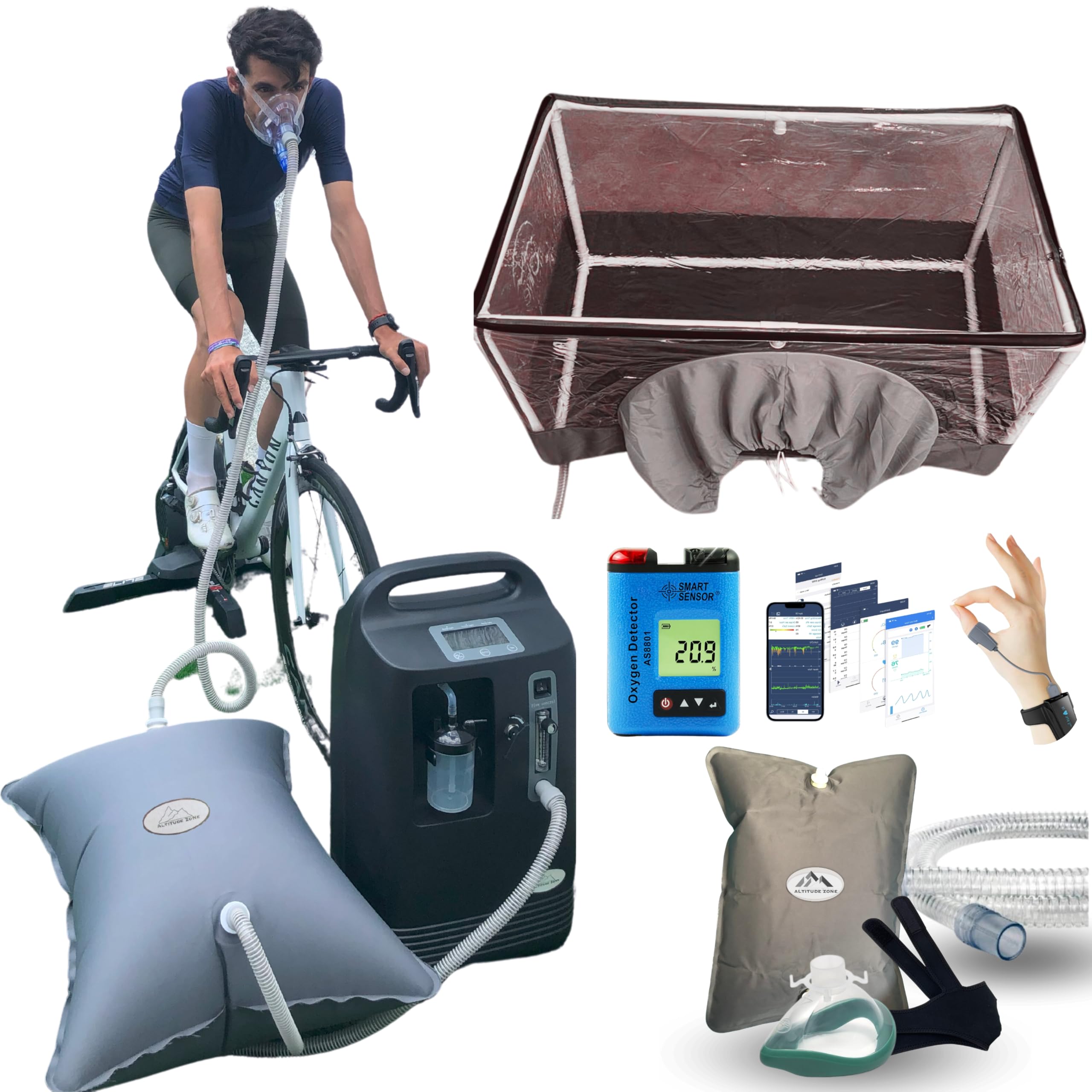 Hypoxia Generator Machine Altitude Simulator for Use with Roller, Sleeping in Tent, Rest to Improve Aerobic Resistance (AZN Force 1.0 Pack + Oxygen Analyzer + Small Tent) Sports & Outdoors