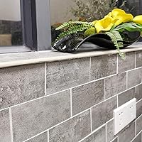 Vista 2 de Colamo Paquete de 5 azulejos de mosaico de piedra sintética de cemento gris claro para salpicaduras de cocina, calcomanías de azulejos de pared