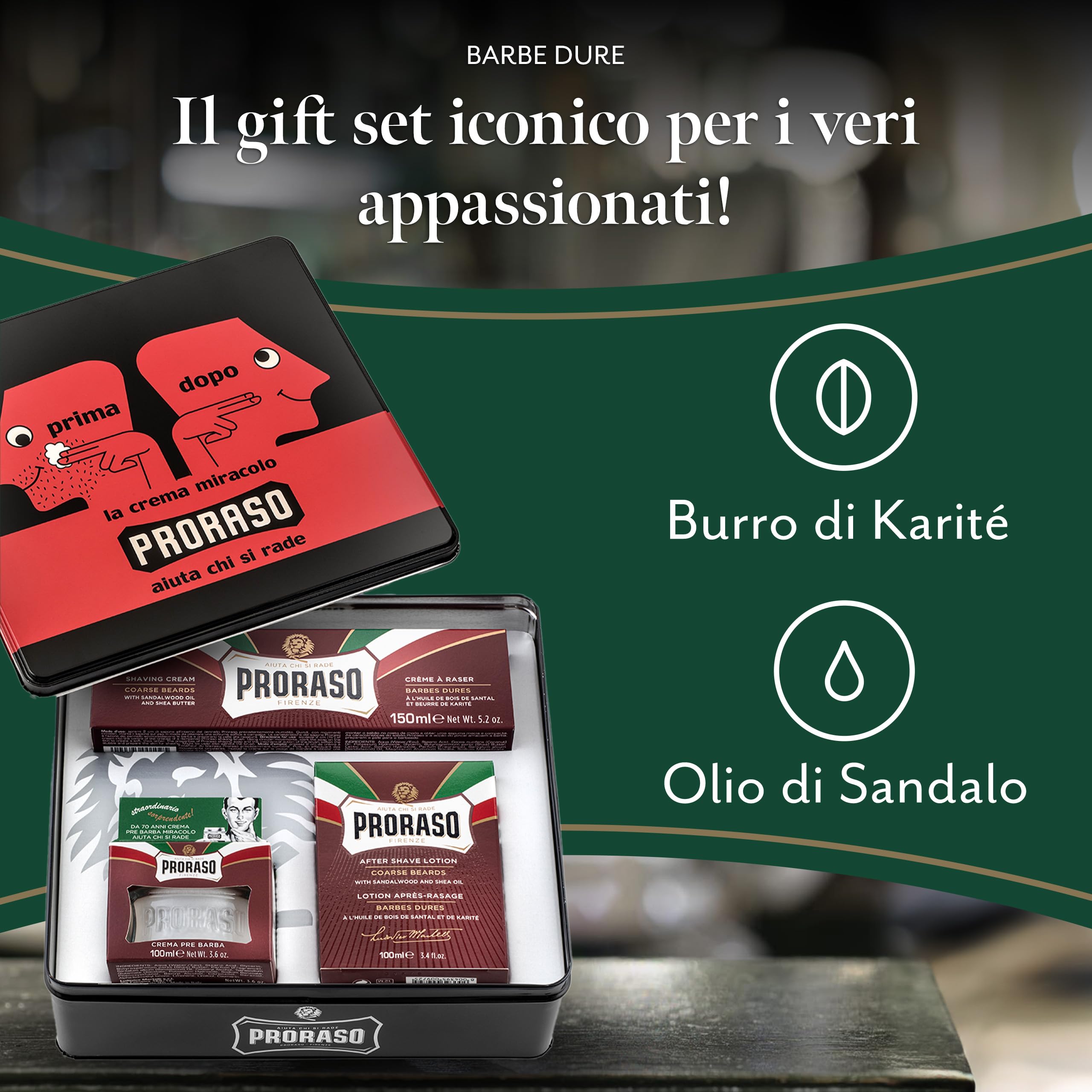 Proraso Set Vintage Selection Barbe Dure, Set regalo uomo con Crema Pre Barba 100 ml, Sapone Barba 150 ml e Balsamo Dopobarba 100 ml, Cofanetto regalo uomo rasatura, Set regalo natale Made in Italy