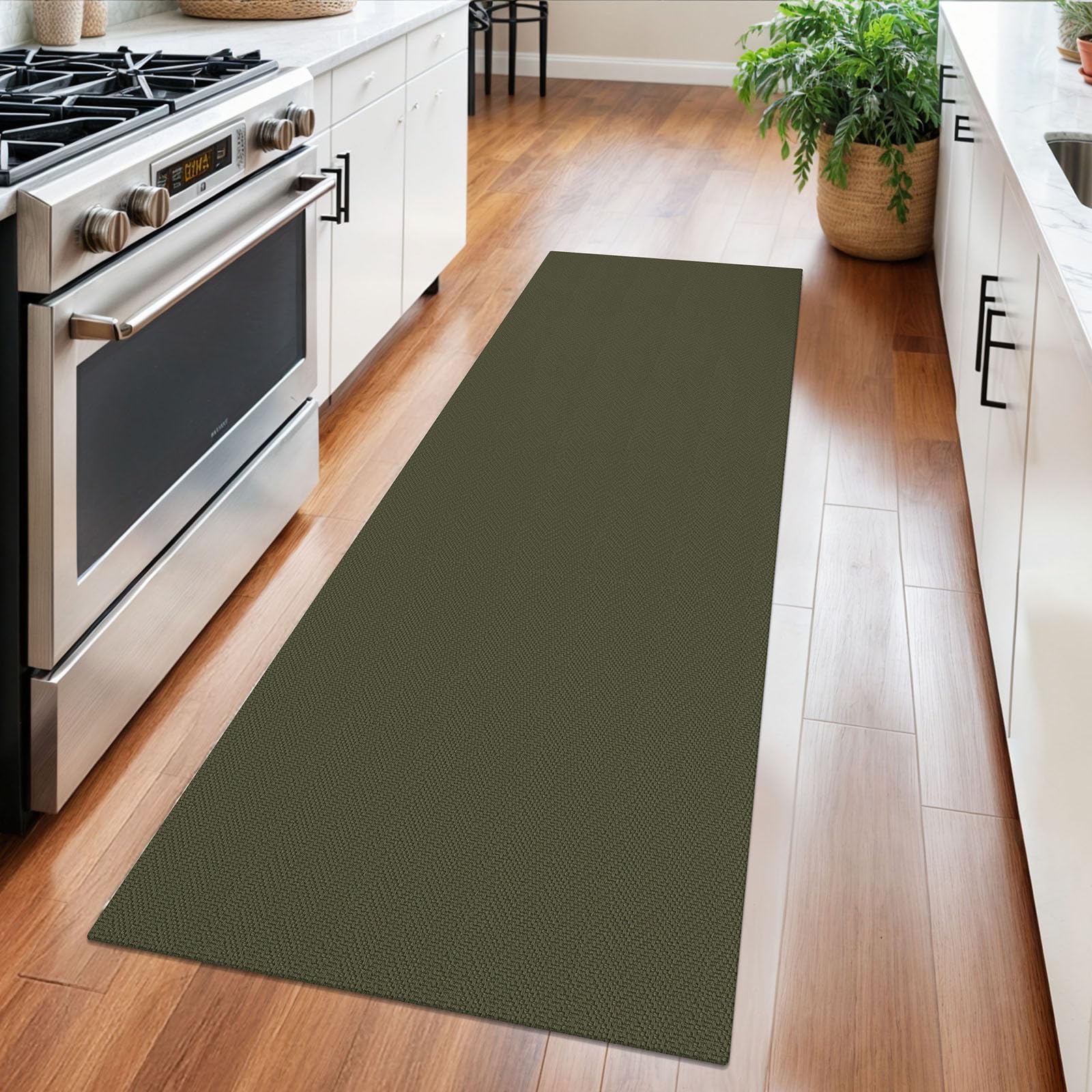 Alfombra trenzada de 2 x 5 pies, lavable, para pasillos y cocina, con respaldo de goma, de algodón, para entrada, interior, alfombra tejida para pasillo, cocina, dormitorio, color verde oscuro