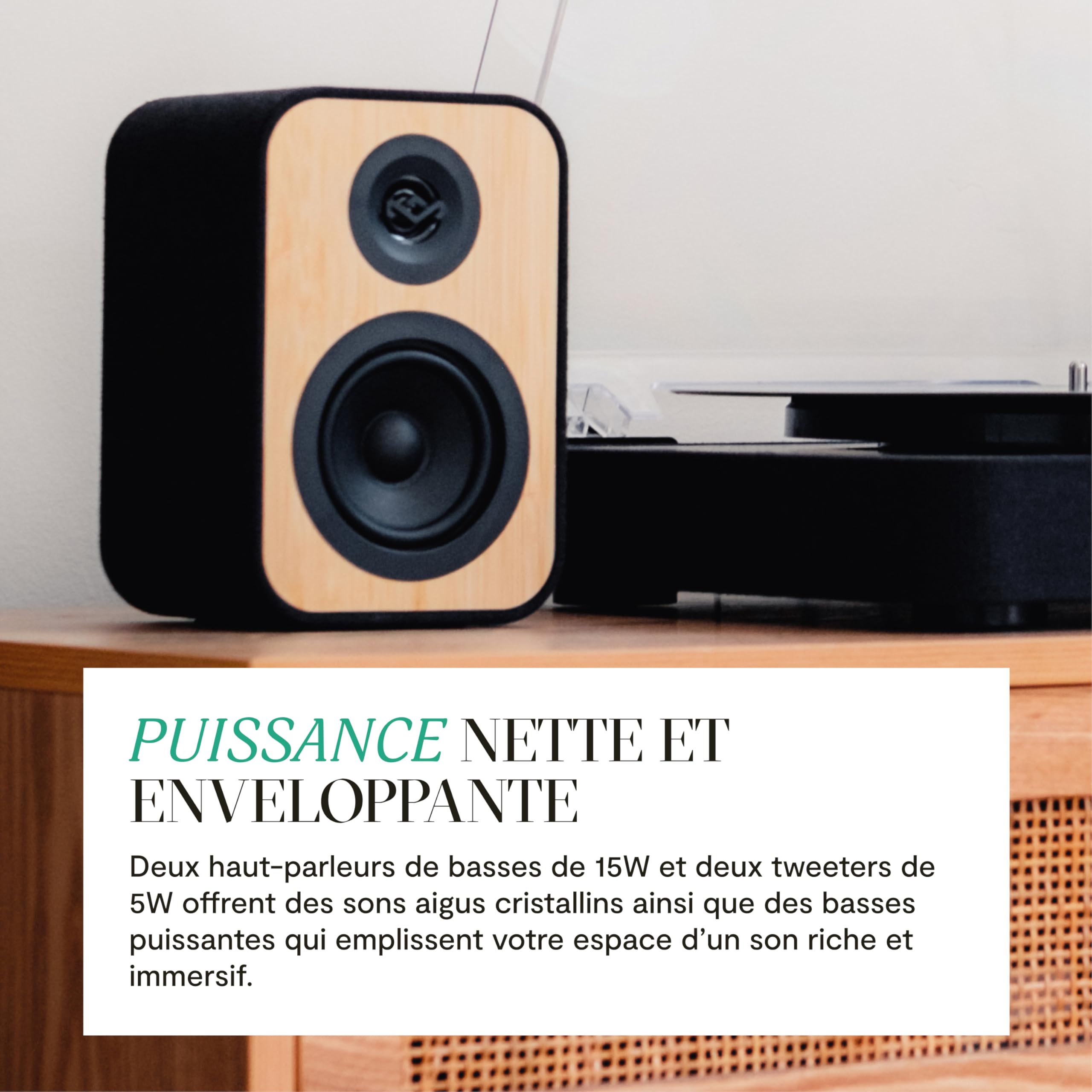 House of Marley Revolution Platine Vinyle Bluetooth avec Enceintes Bibliothèque Filaires – Tourne Disque, Matériaux Recyclés, Lecteur Vinyle avec Couvercle, Installation Facile
