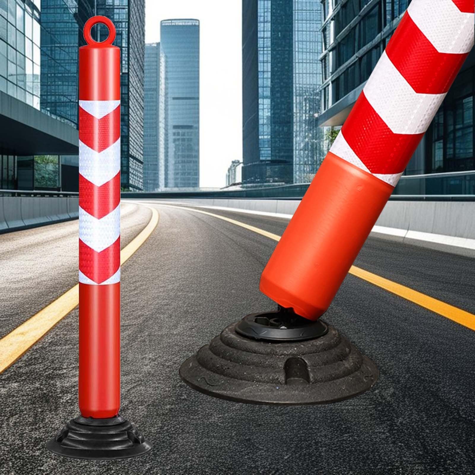 Paletto di Sicurezza Flessibile in plastica, barriera di parcheggio Riflettente per vialetti, Coni per delimitare la segnaletica Stradale con Base Staccabile (Altezza 100 cm (39 3/8"))