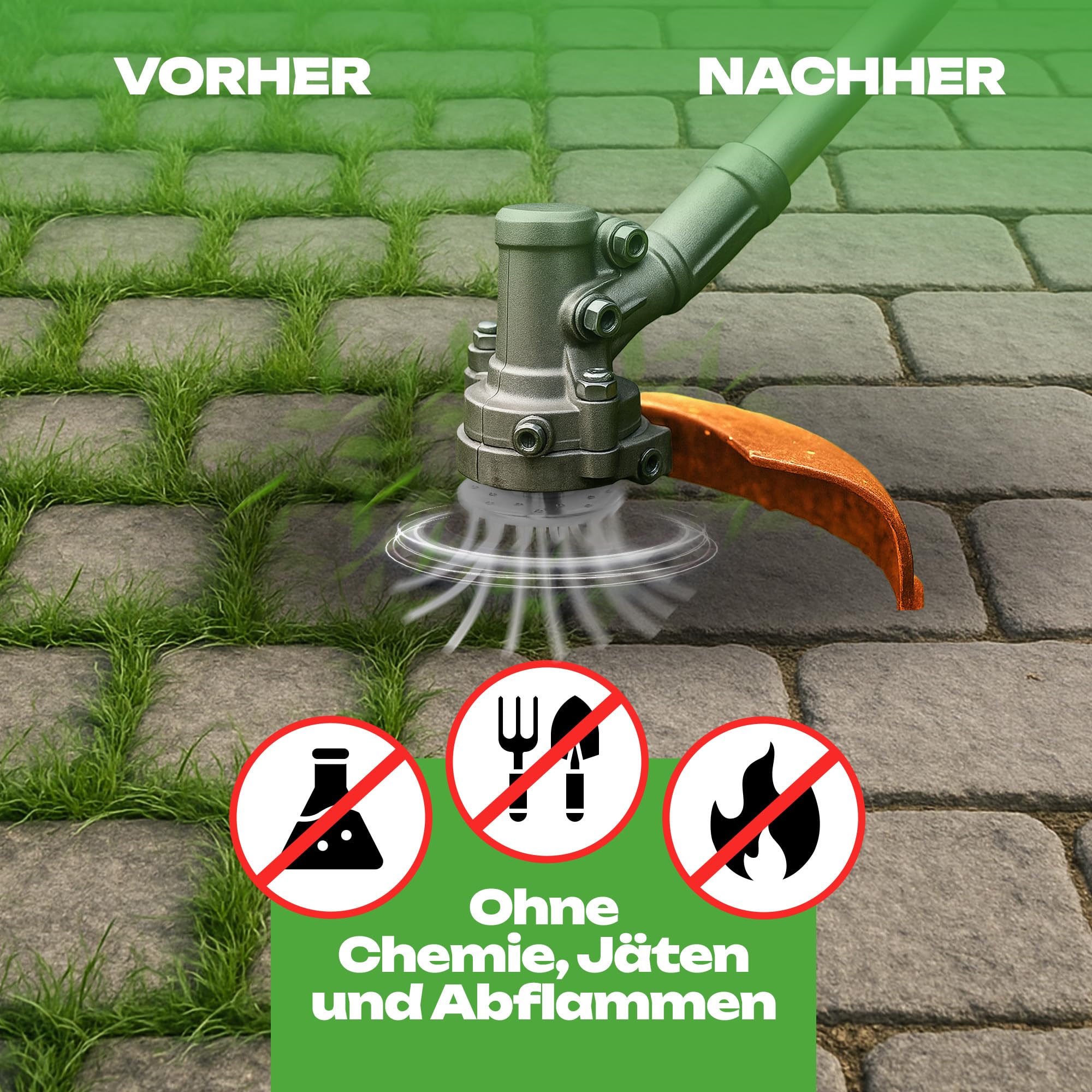 2in1 Unkrautbürste Freischneider [Mähen & Pflaster reinigen | inkl. 30m Faden] Wildkrautbürste für Motorsense Zubehör | Fugenbürste Unkraut | Trimmerkopf (Ab 1,4PS)
