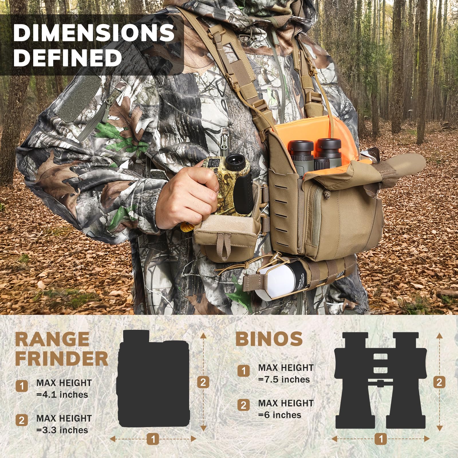 VOTAGOO Binocular Harness Bino Chest Pack Fernglas-Brusttasche mit Magnetverschluss und MOLLE System Wasserabweisend für die Jagd Vogelbeobachtung (Combination, Brown)
