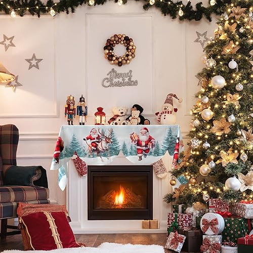 Miniatura 3 de AerWo Bufandas de mantel de Navidad de 79 x 20 pulgadas, decoraciones de Navidad para chimenea, cubierta de chimenea de Navidad de Papá Noel,
