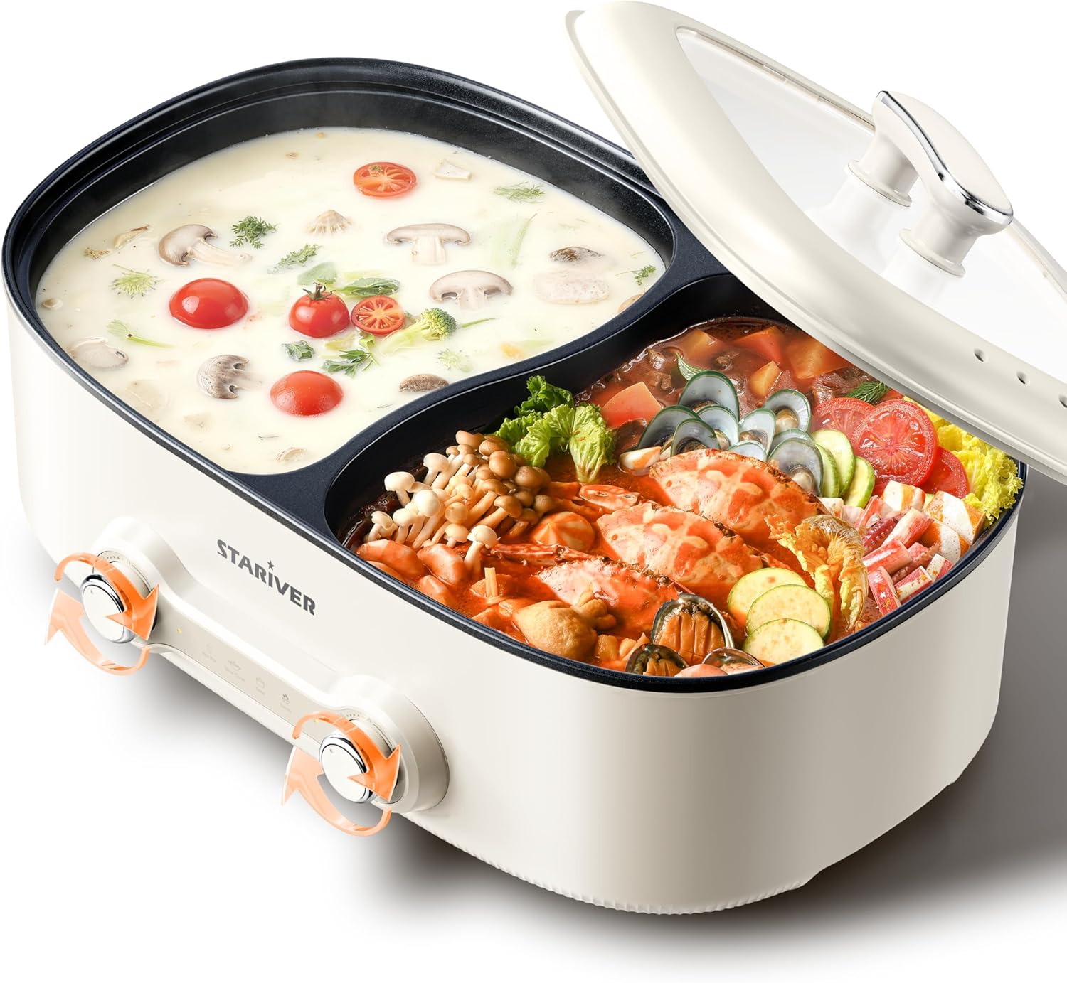 Stariver 7L Electric Hot Pot with Divider, 1200W Electric Pot, 2-Temp Control (Separate Settings per Side) Shabu Shabu Pot, Non-Stick Hotpot Pot Electric, Perfect for Family Dinners & Parties Stariver 7L Electric Hot Pot with Divider, 1200W Electric Pot, 2-Temp Control (Separate Settings per Side) Shabu Shabu Pot, Non-Stick Hotpot Pot Electric, Perfect for Family Dinners & Parties