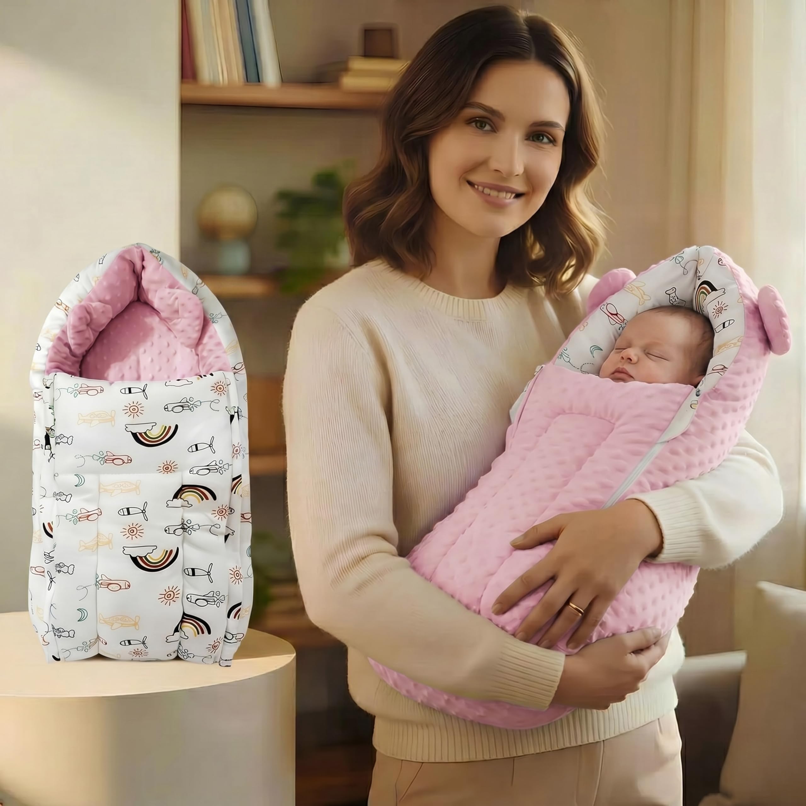 StarAndDaisy 3 in 1 Baby Sleeping Bag/Baby Bedding Set for New Born, Baby Bed for New Born/Very Soft & Comfortable Sleeping Bag for Baby 0-12 Months/Foldable & Washable Cotton Design -Rainbow Print-image-42