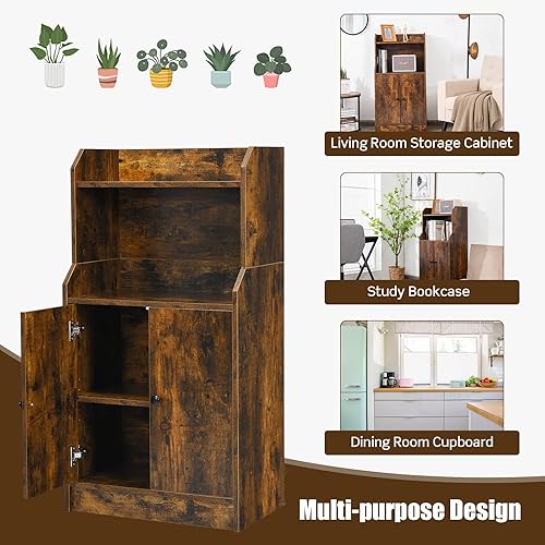 Miniatura 8 de Giantex Gabinete de almacenamiento para suelo, estantería de 2 puertas con estante ajustable, estantería industrial de 2 niveles, oficina de