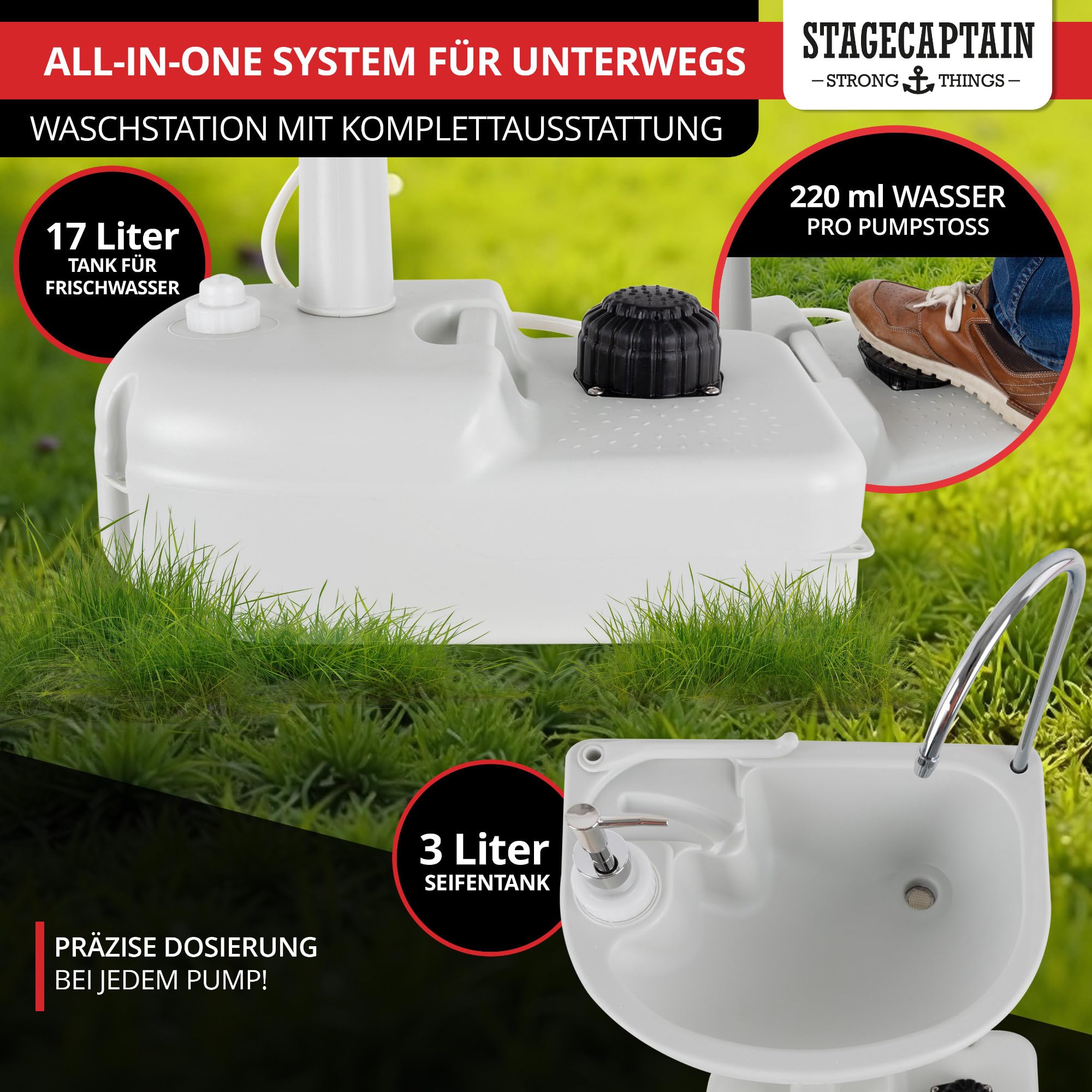 Stagecaptain PSW-17 Quixie Draagbare Festival-Wasbak Deluxe Set