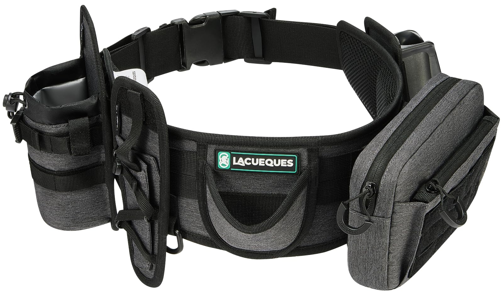 LACUEQUES Modular Wading Belt Kit for Fly and Surf Fishing - Fixed Belly Rod Holder, 4 Detachable Modules, 2 D-Rings, Fits Waists 32" to 61" (Grey)