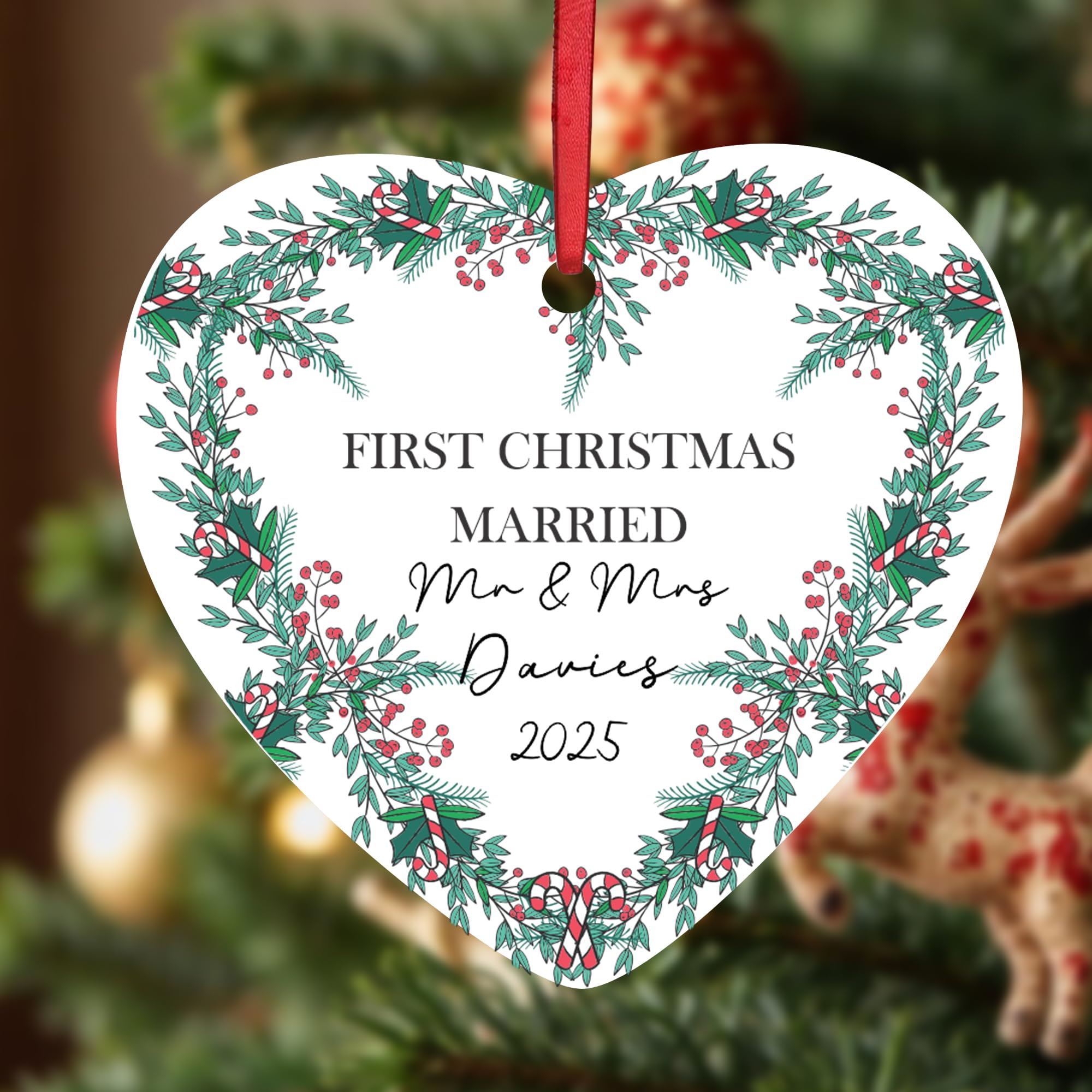 Kreatesquare White Personalised Christmas Baubles Heart Shape Ceramic Christmas