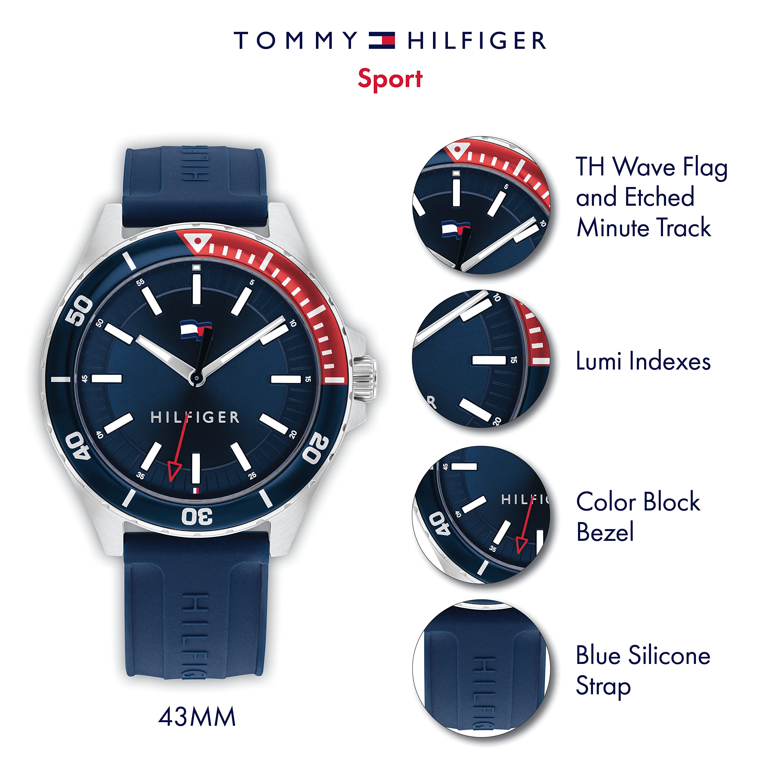 Tommy Hilfiger Men's Stainless Steel & Multicolor Aluminum Case and Silicone Strap Watch, Color: Blue (Model: 1792009)
