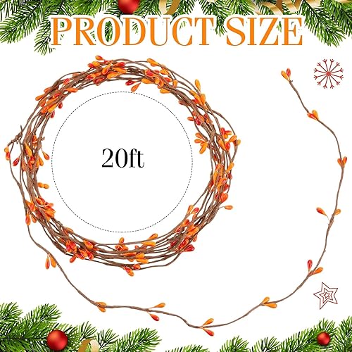 Miniatura 2 de Gejoy 2 rollos de guirnalda de bayas de doble pip de 40 pies, guirnalda floral de bayas de campo, decoración floral de manualidades, decoración de