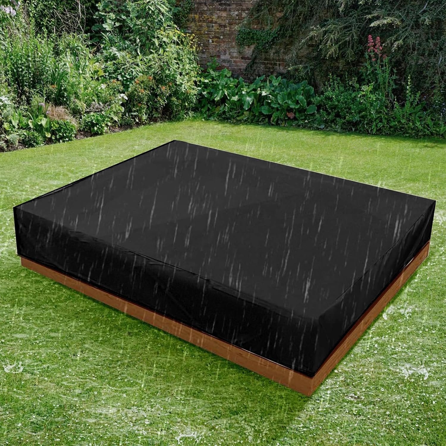 Sandbox Cover, 420D Oxford Heavy Duty Waterproof Sand Box Cover, Outdoor Garden Square Sandbox Cover for Kids Protect Sandbox Sand and Toys(Black,70" X 70" X 8")