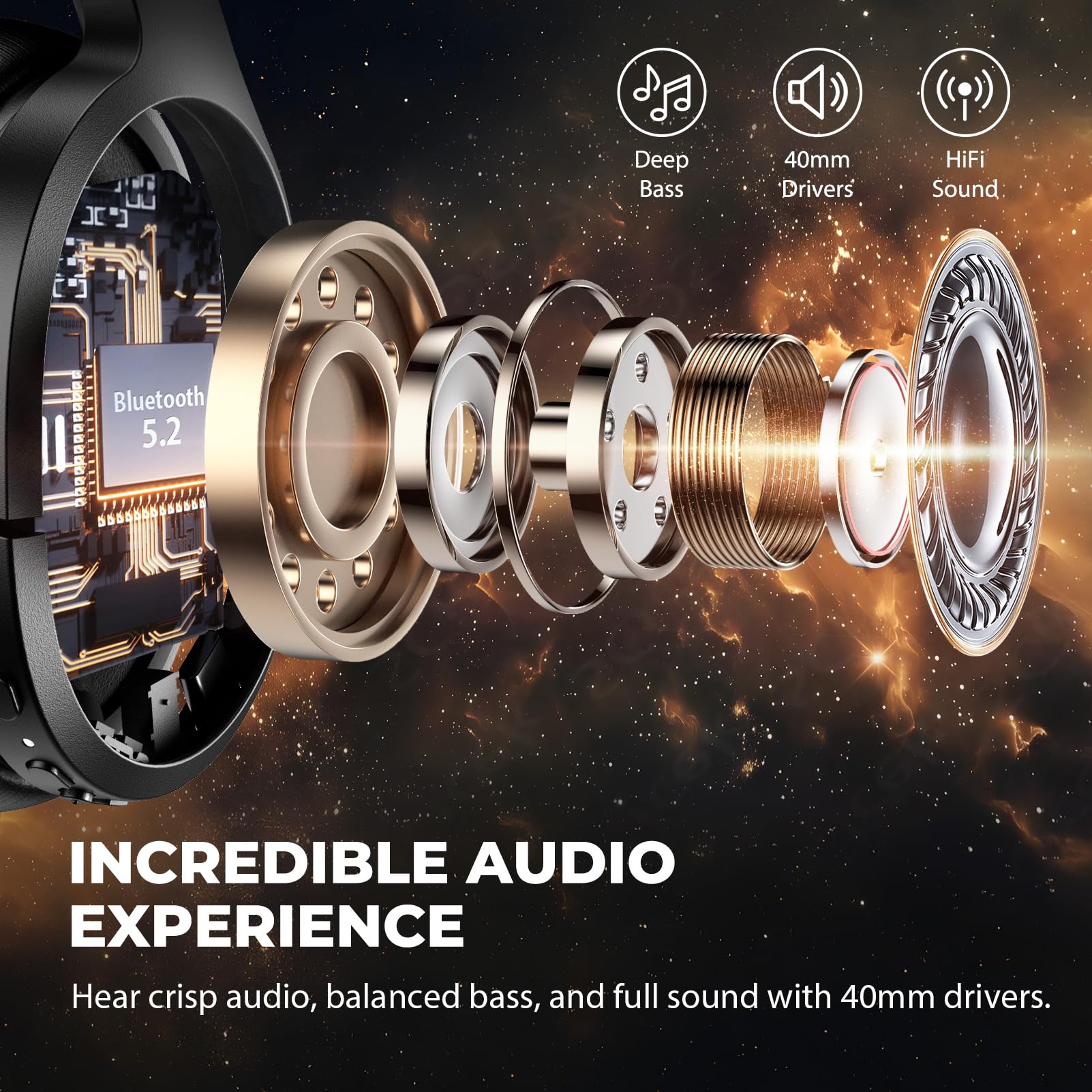 Vonaural Cuffie ibride con cancellazione attiva del rumore, modalità trasparenza, audio Hi-Fi, bassi profondi, cuffie Bluetooth over-ear wireless, 30 ore di autonomia, padiglioni auricolari in schiuma