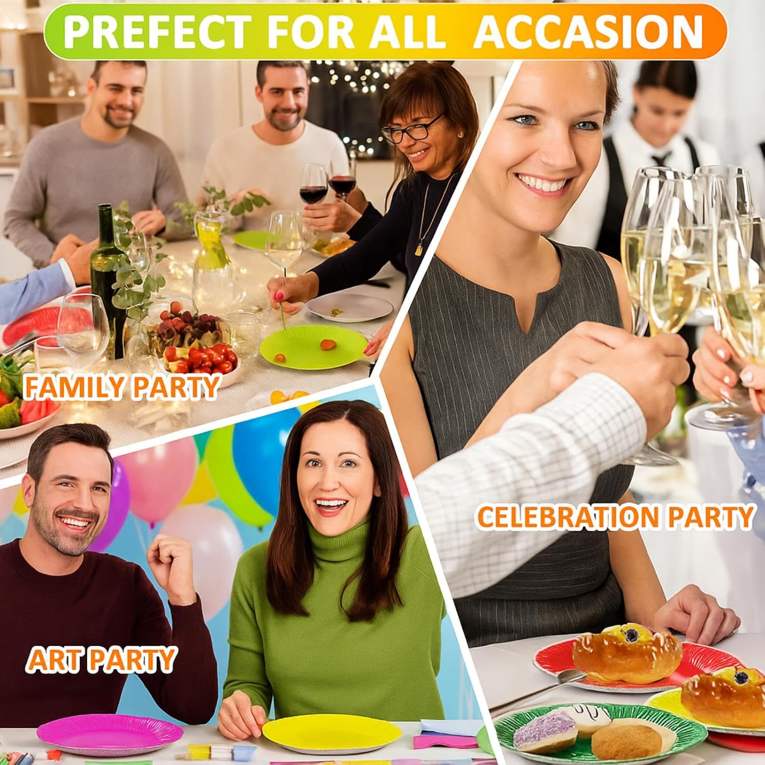 Thenshop 300 Pcs Colorful Paper Plates 7 Inch Disposable Party Plates for Dessert Cake Birthday Party Supplies(Classic Colors)