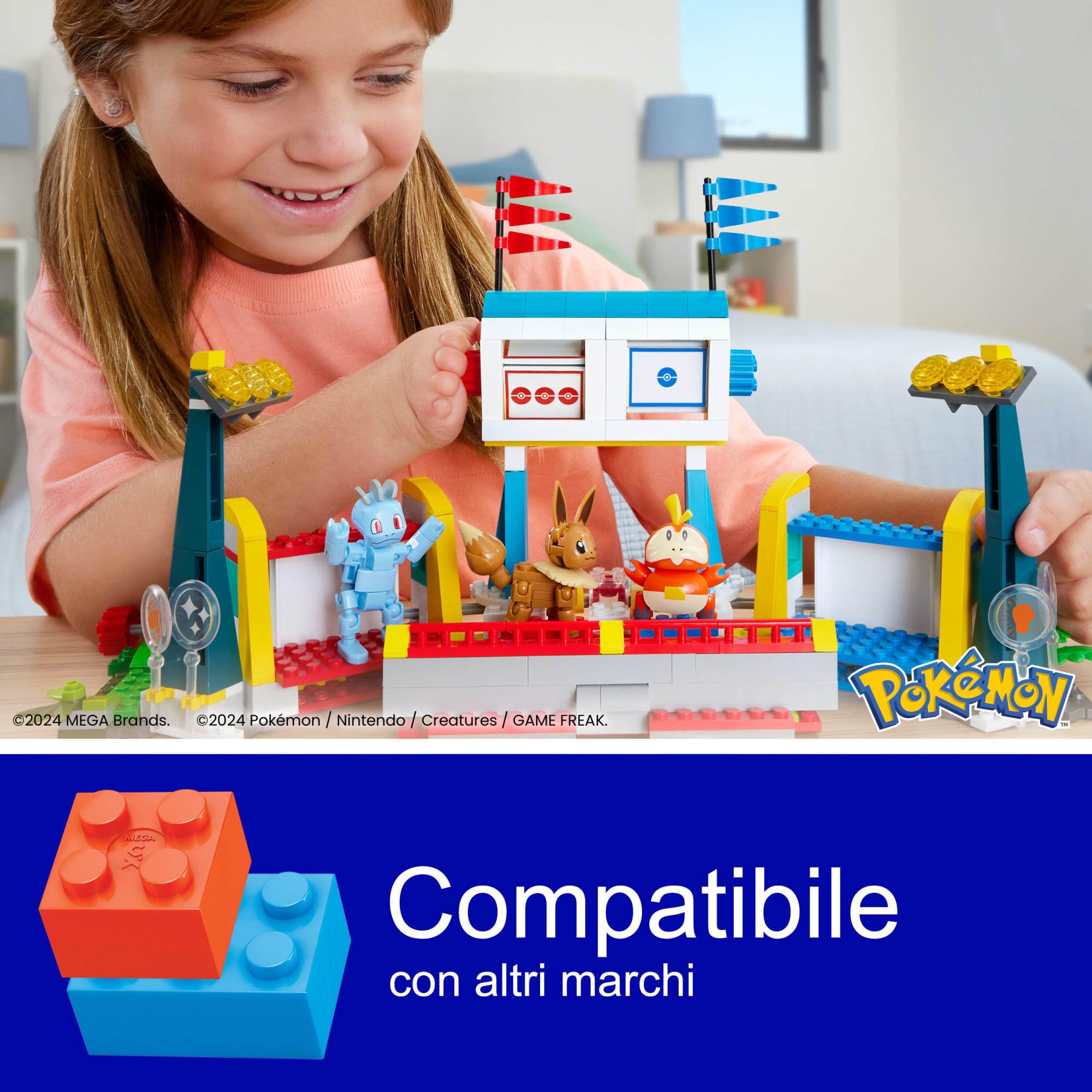 MEGA Pokémon - Palestra Adventure Builder, set Centro Allenamento da costruire con 1101 pezzi, include 5 personaggi snodati e un campo di lotta per i Pokémon, giocattolo per bambini, 8+ anni, HWR82