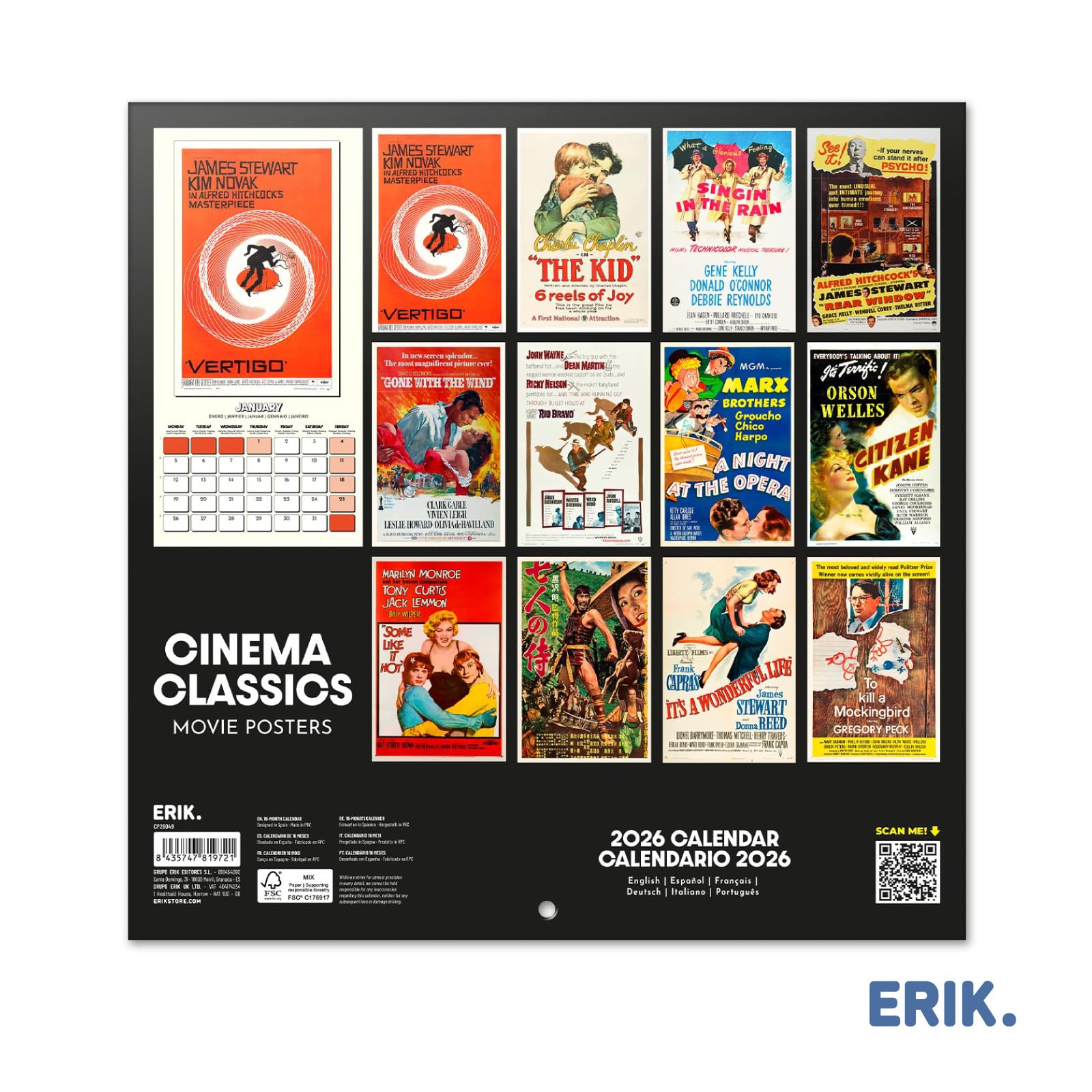 Grupo Erik Wall Calendar 2026 - Movie Calendar 2026 | Square 30 x 30 cm - 12 x 12 inches Wall Planner, Family Planner Month To View | Gifts For Movie Lovers, Gifts For Friends