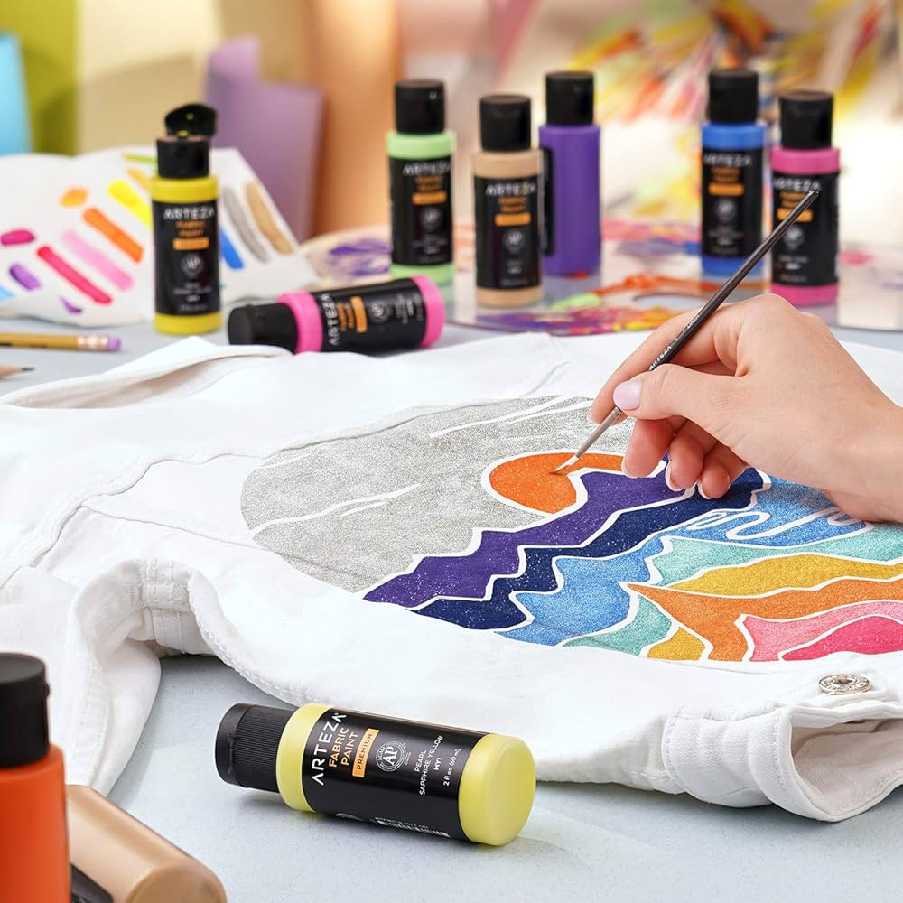 絵の具+ポスターカラー ARTEZA llic Fabric Paint 14 Colors Amazon | Arteza Metallic Fabric Paint, 60 ml Bottles, Set of