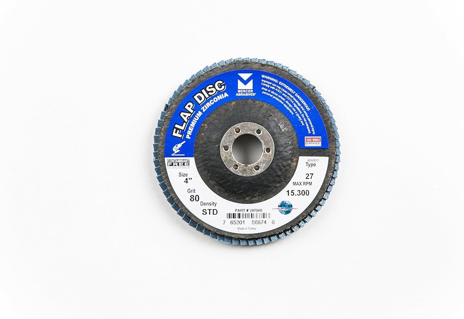 Mercer Industries 287080 Zirconia Flap Disc, Type 27, 4 x 5/8, Grit 80, 10 Pack