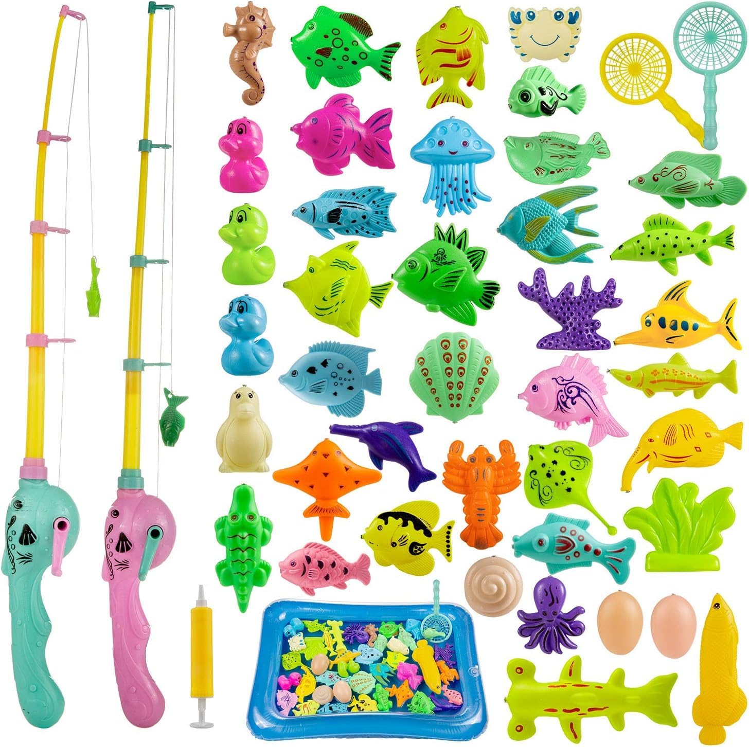 Gaethra® Angeln Spielzeug 45 Stück Magnetisches Angelspiel Badespielzeug Badewannenspielzeug Wasserspielzeug Badewanne Für Kleinkinder Kindern Spielzeug Outdoor Spiele Lernspiel Kinder