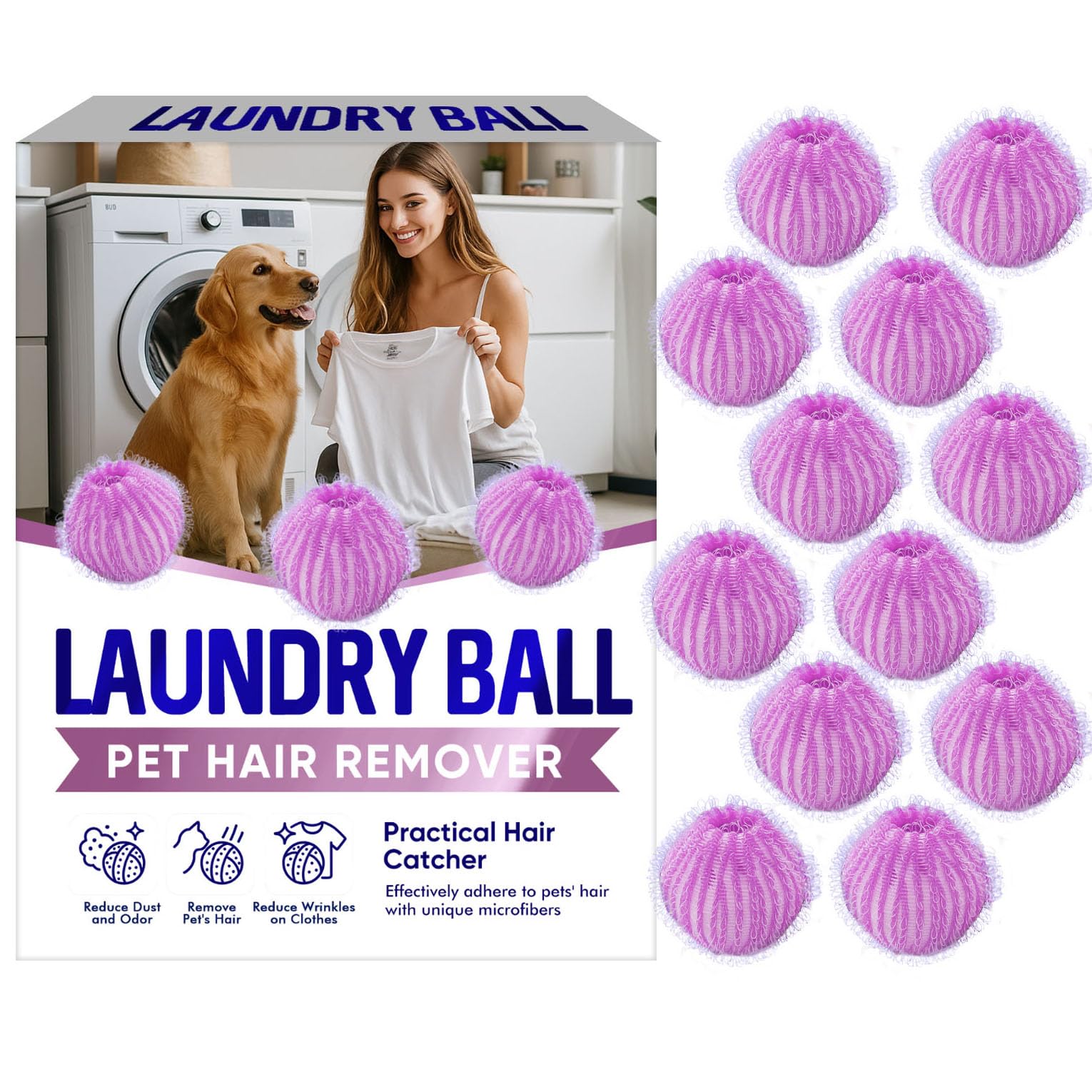 ZAREL Pet Hair Remover Washing Machine, Reusable Lint Catcher, 12 Pack