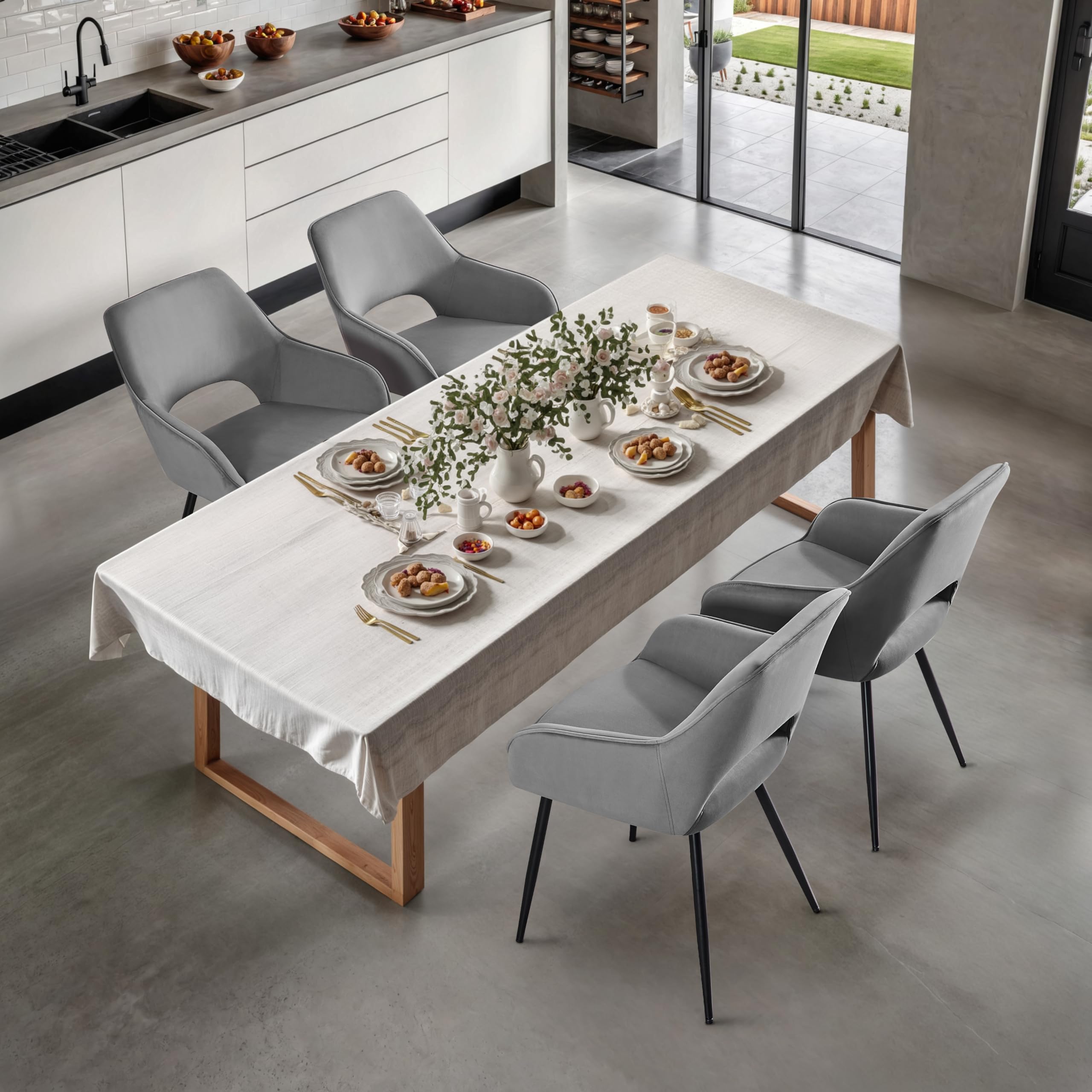 STOOLINK Sillas Comedor Juego de 4, Silla de Comedor de Terciopelo, Silla de Cocina de Diseño Moderno con Reposabrazos, Silla de Tapizadas con Respaldo Recortado para Cocina, Salón - Gris