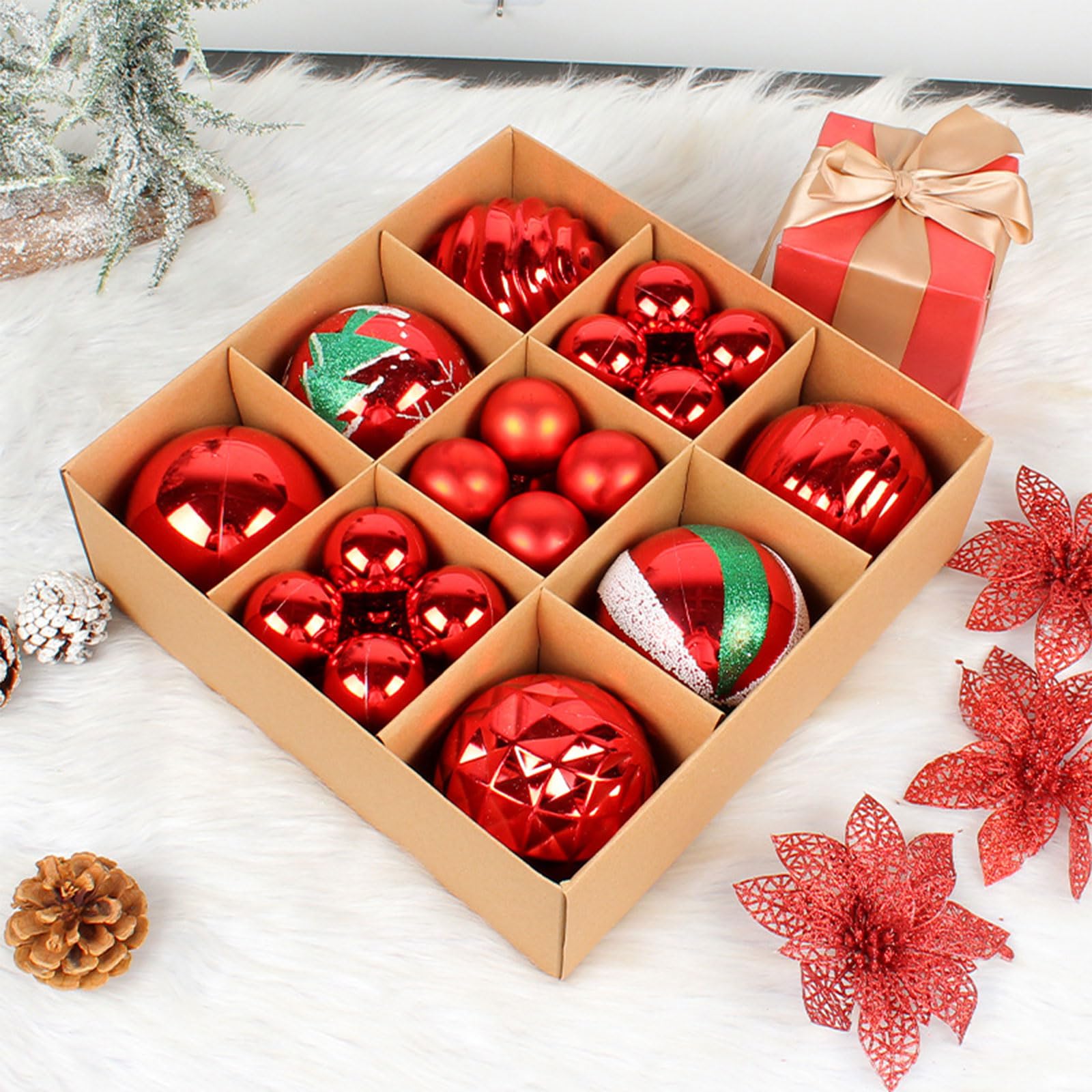 Weihnachtskugel Ornament, 30 Stück/Box, hängende Kugelkugeln, Weihnachtsbaum Hängeornamente für Weihnachten, Urlaub, Hochzeit, Zuhause, rote Kugeln aus Kunststoff