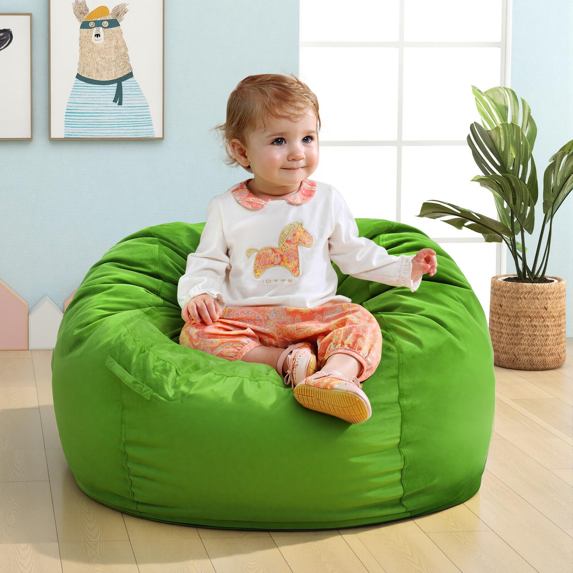 Hobestluk Bean Bag Chair 2.5 ft BeanBag Velvet Fabric Medium Lime