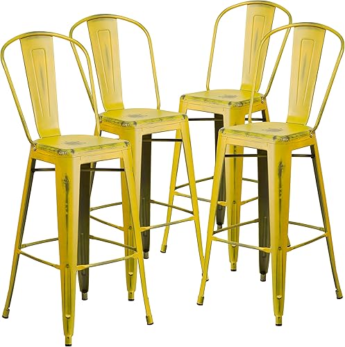 Miniatura 35 de Taburete Flash Furniture de bar, hecho de metal para interior y exterior, Metal, Amarillo Amarillo,Negro,Oro negro envejecido.,Azul,Cristal verde