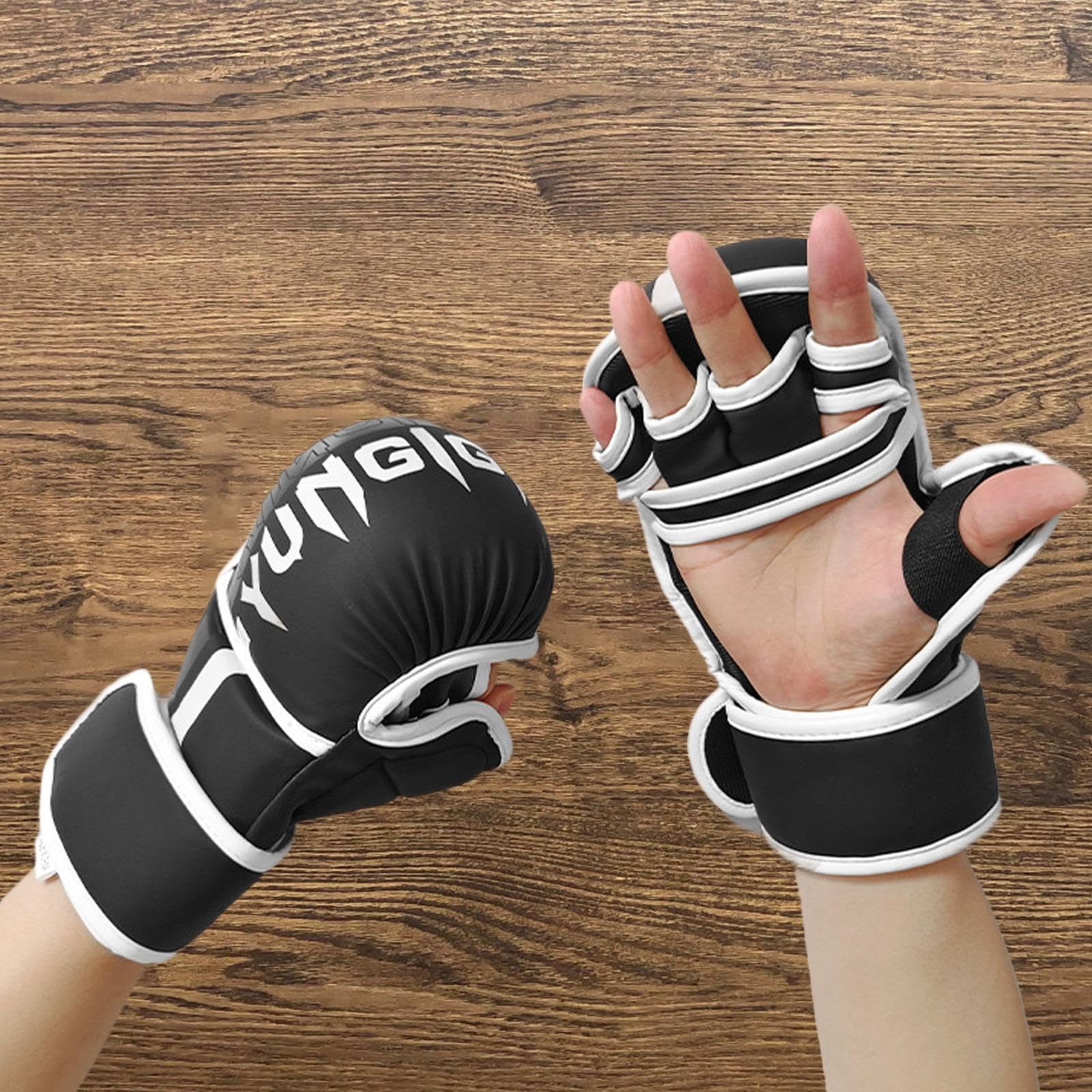 2 Pezzi Guantoni Guanti Sportivi Dita Karate Taekwondo PU Pelle Interno Morbido Polso Esteso Adatti per Allenamento Arti Marziali Palestra