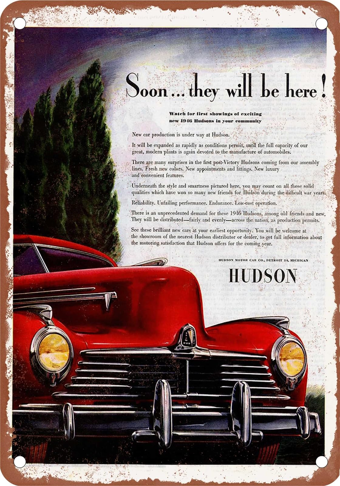 Miaomansenstore Metal Sign - 1946 Hudson Vintage Ad 05 - Old Retro Rusty Look Home Decor
