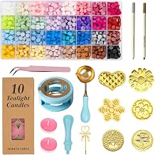 1123Pcs Wax Seal Kit, Sealing Wax Beads Set with Warmer, 6PCS Alien Seal Head Lacquer spoon Blue Handle 10PCS Candles 2Pcs Metallic Pens for Stamps