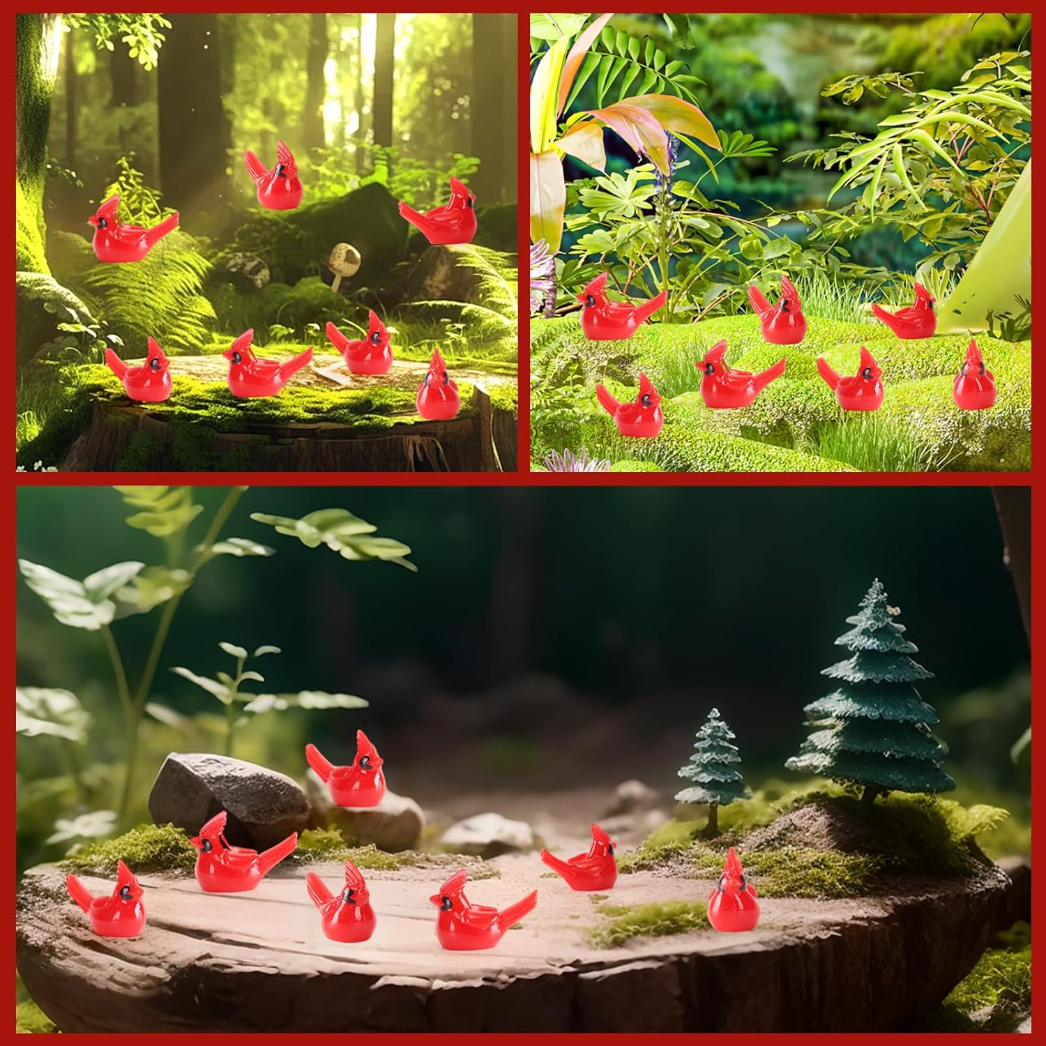 180 Pcs Mini Resin Red Cardinal Bird Figurines - Tiny Lifelike Cardinals for Christmas Ornaments, Miniature Gardens, Cake Toppers, Perfect for DIY Projects, Dollhouse, Aquarium Decor