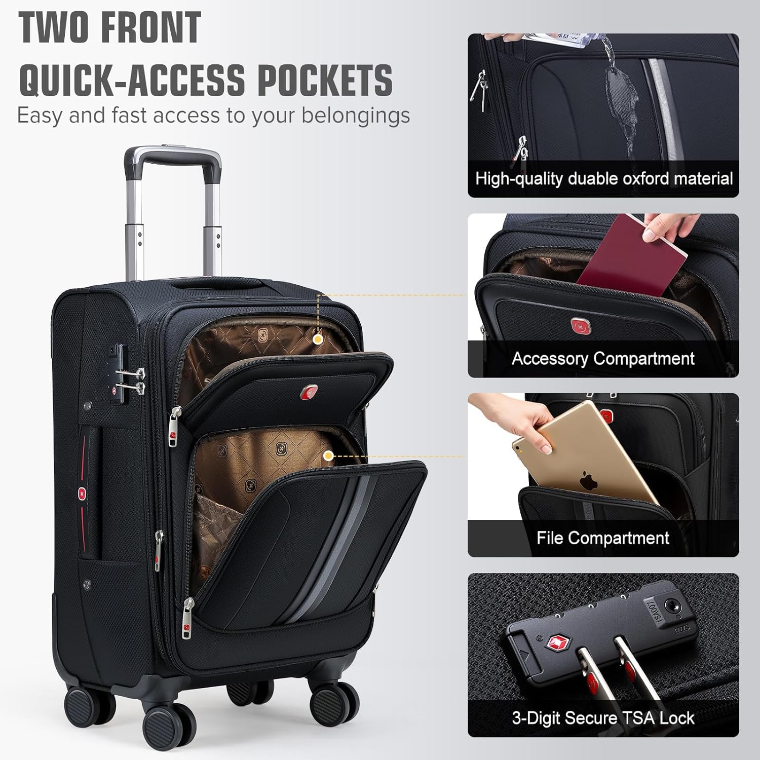 ROPLUS 1399U Softside Expandable Luggage with 4 Spinner Wheels (Black, 29-Inch)