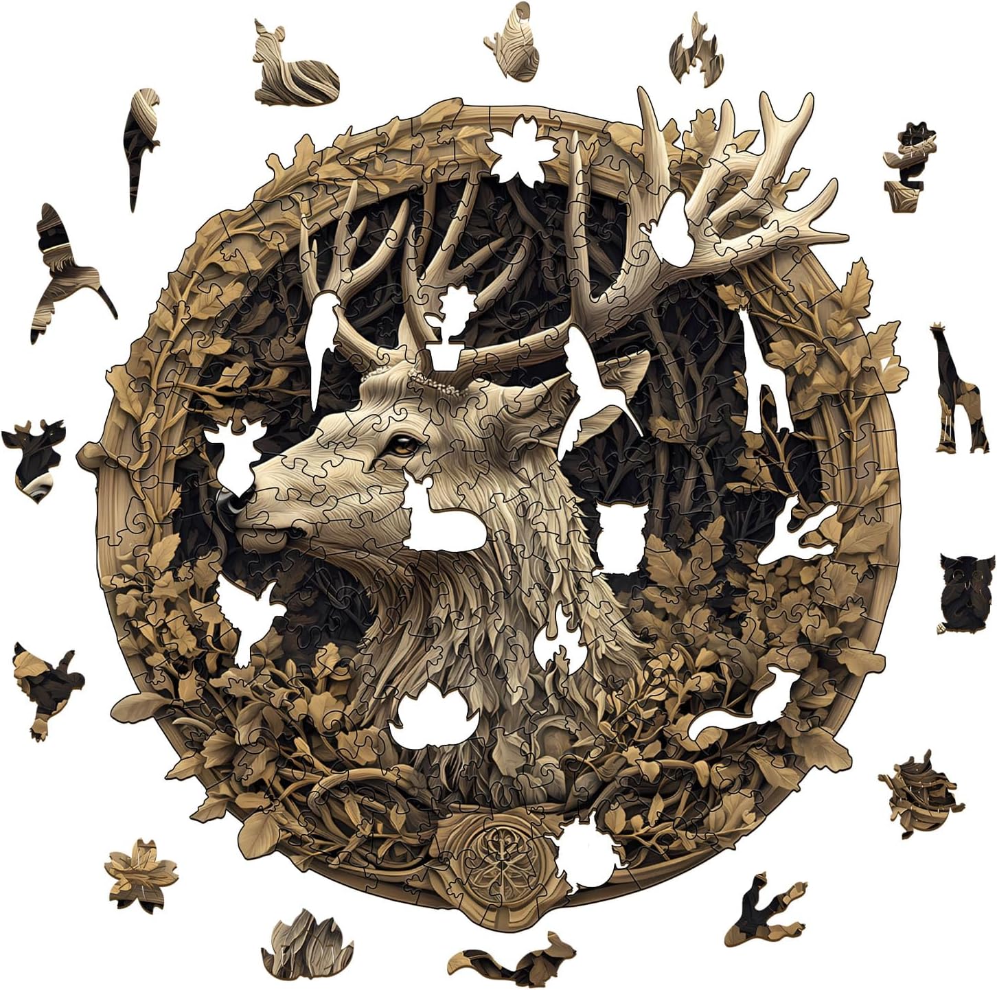 Wooden Puzzles for Adults, 3D Vision Effect Deer Wooden Jigsaw Puzzles Unique Shape Advanced Wood Puzzle Adult, Flat Puzzle Fathers Birthday Family Game (13.4 * 13.2in 295pcs)