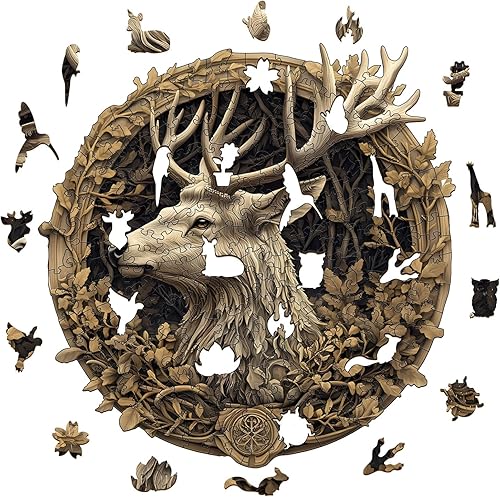 Miniatura 7 de Rompecabezas de madera para adultos, rompecabezas de madera con efecto de visión 3D, diseño de ciervo, forma única, rompecabezas de madera avanzado