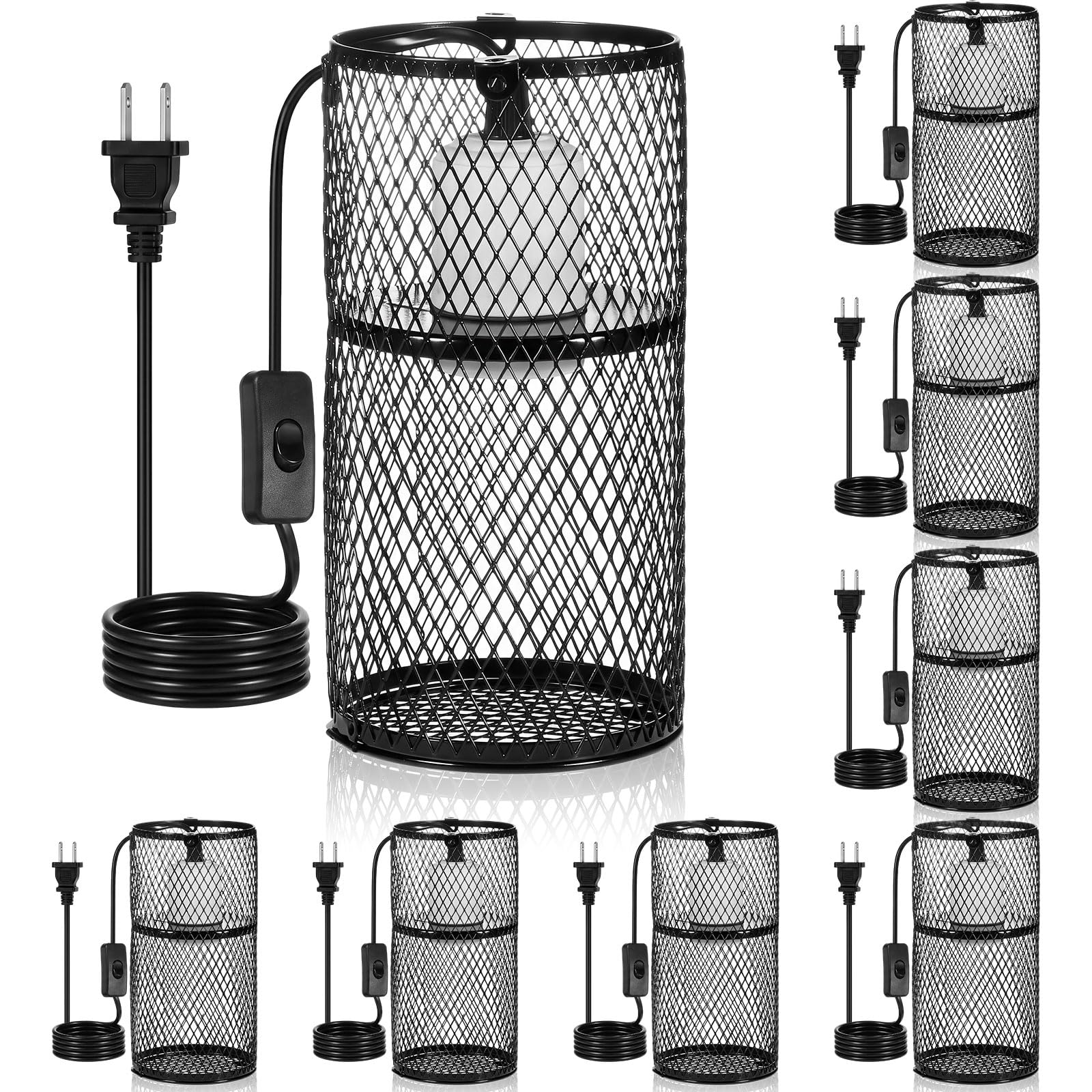 VIHOSE 8 Pcs Reptile Heat Lamp Guard Anti Scald, 4 Inch, White, Black