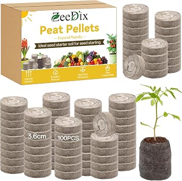 ZeeDix 100Pcs 36mm Organic Seed Starter Peat Pellets | Easy Transplant, High Expansion, Peat Seed Starter Pods for Vegetables, Herbs, Flowers, Succulents & Cacti, Cat Grass, Bonsai