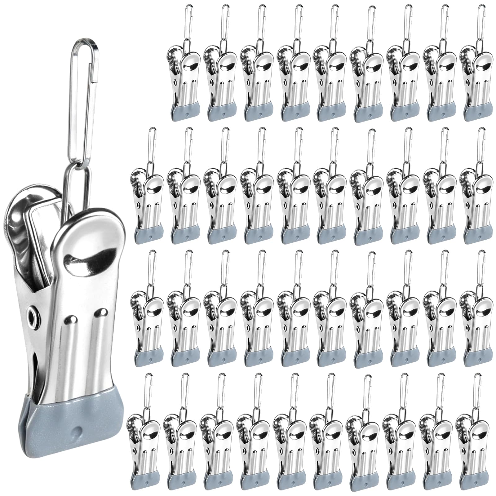 40 PCS Stainless Steel Clothes Pegs, Metal Clothes Pegs with Double Windproof Buckles, Strong Pegs for Washing Line, Non-Slip Laundry Pegs for Clothes Socks Towels Photos Food Sealing
