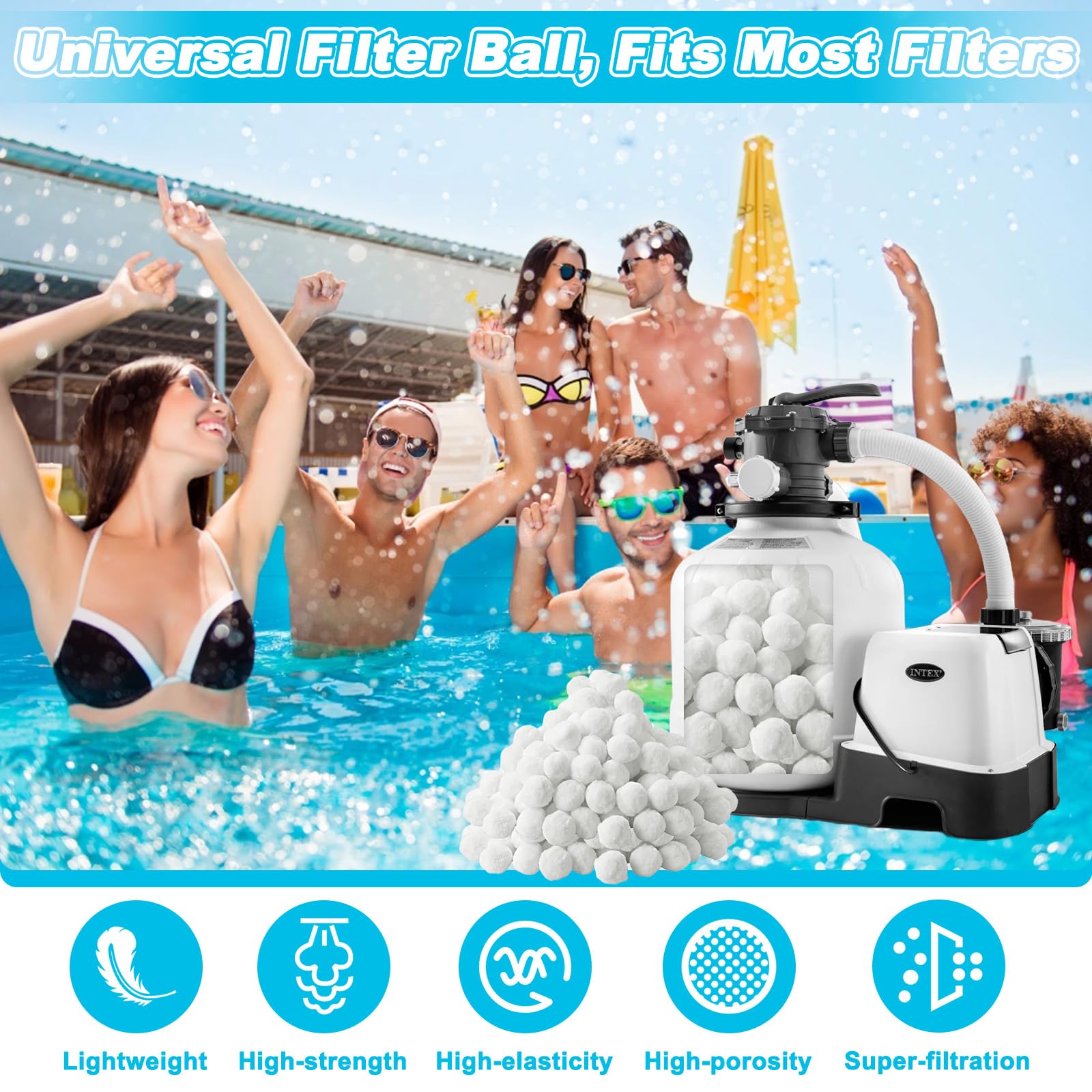 1300g Bolas Filtros Piscina con Red Lavandería, Bola Depuradora Reutilizables para Sistemas Filtración Arena, Bolas Filtrantes Puede Reemplazar Filtro Arena 45 kg para Acuarios (Blanco)
