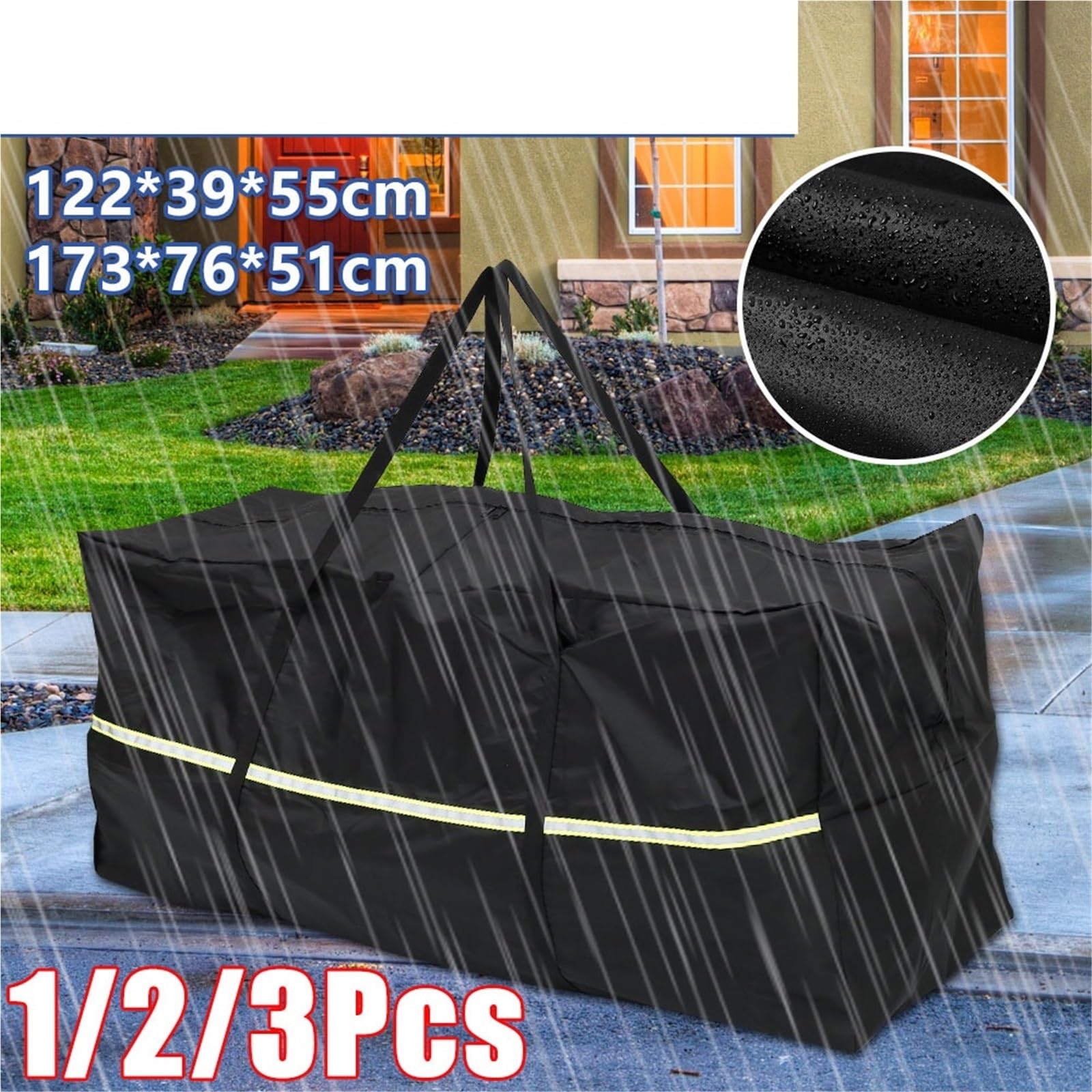 Aufbewahrungshülle für Gartenkissen 1/2/3Pcs Gartenmöbel Kissen Aufbewahrungstasche Wasserdicht Rip Proof Oxford Stoff Große Kapazität Organizer(L-173x76x51cm,2Pcs)