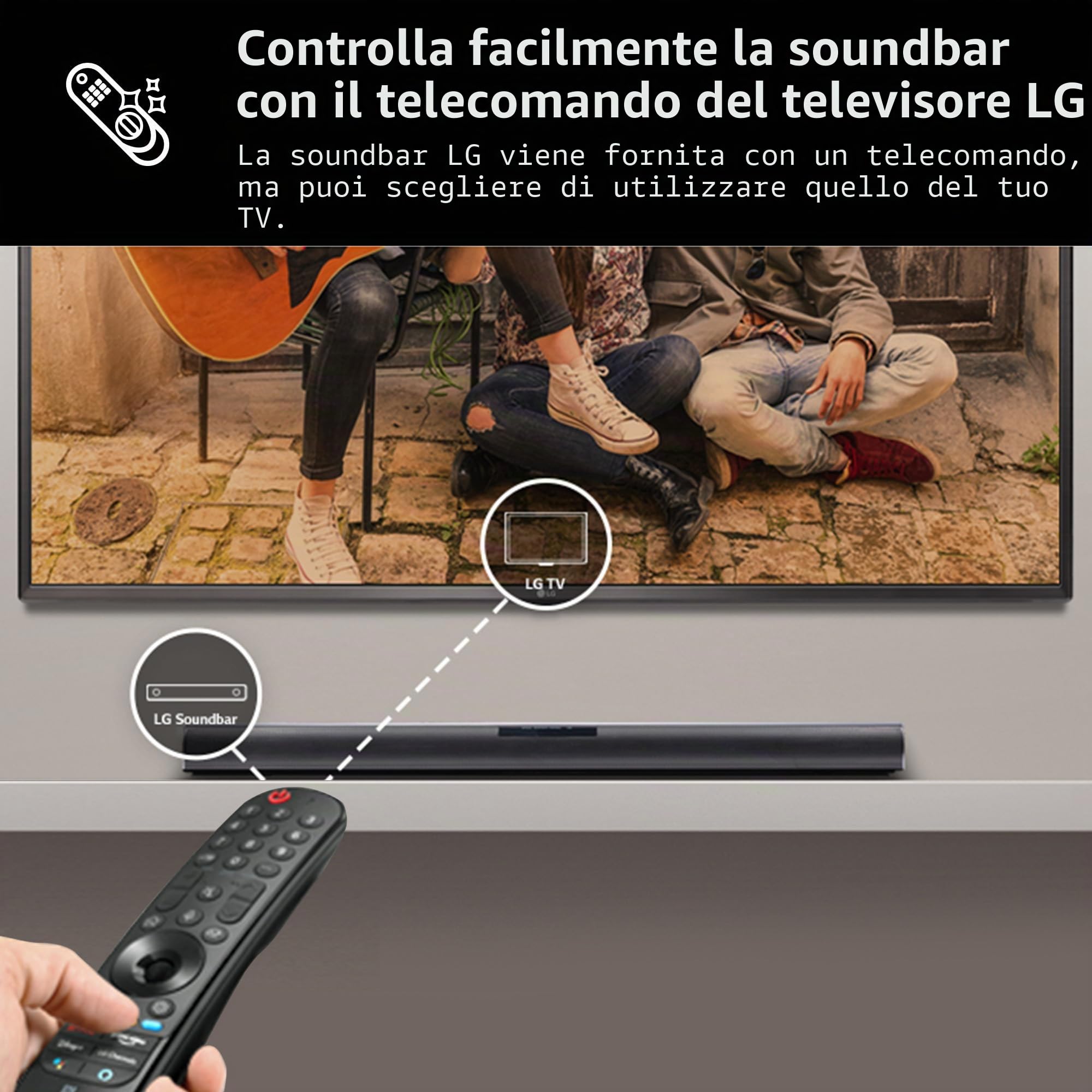 LG SQC4R - Barra audio intelligente, 220 W, Dolby Digital, compatibile con LPCM, Equalizzatore di Bassi, 4.1 Canali, Nero