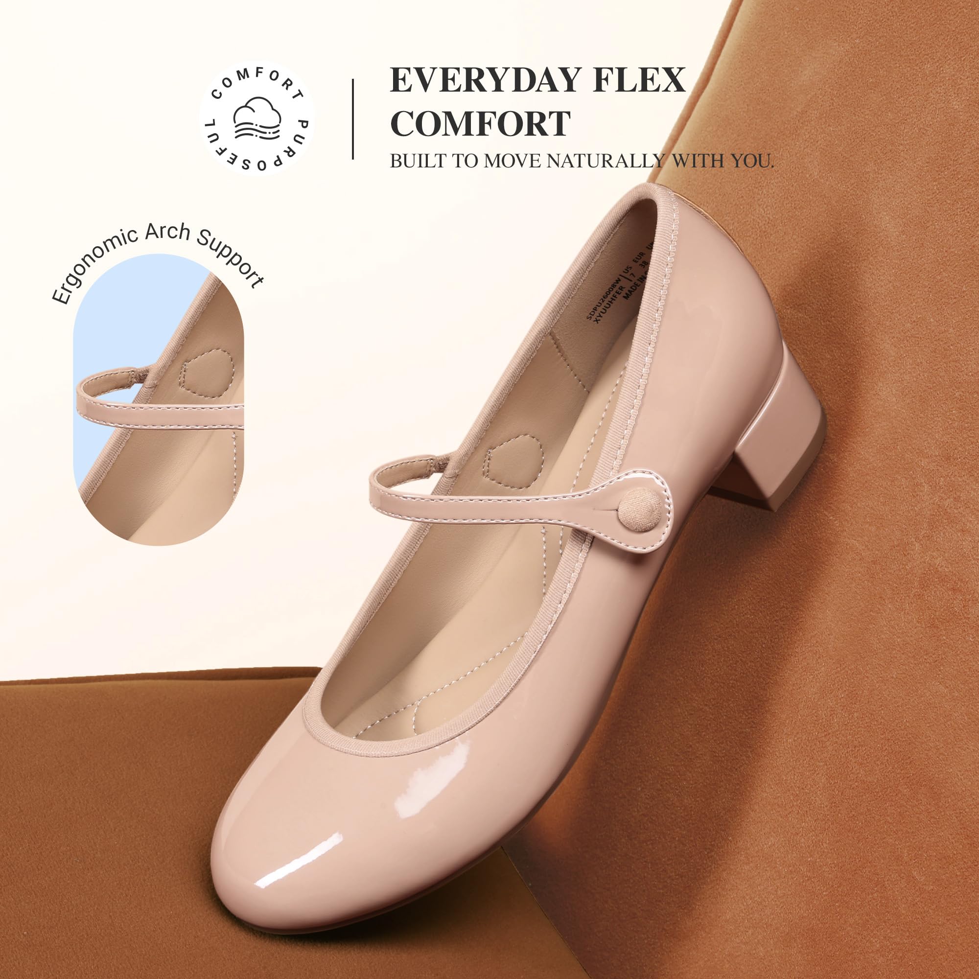 DREAM PAIRS Damen Mary Jane Pumps Bequeme Slip-on Halbschuhe mit Niedriger Absatz Blockabsatz Lässige Business Freizeitschuhe