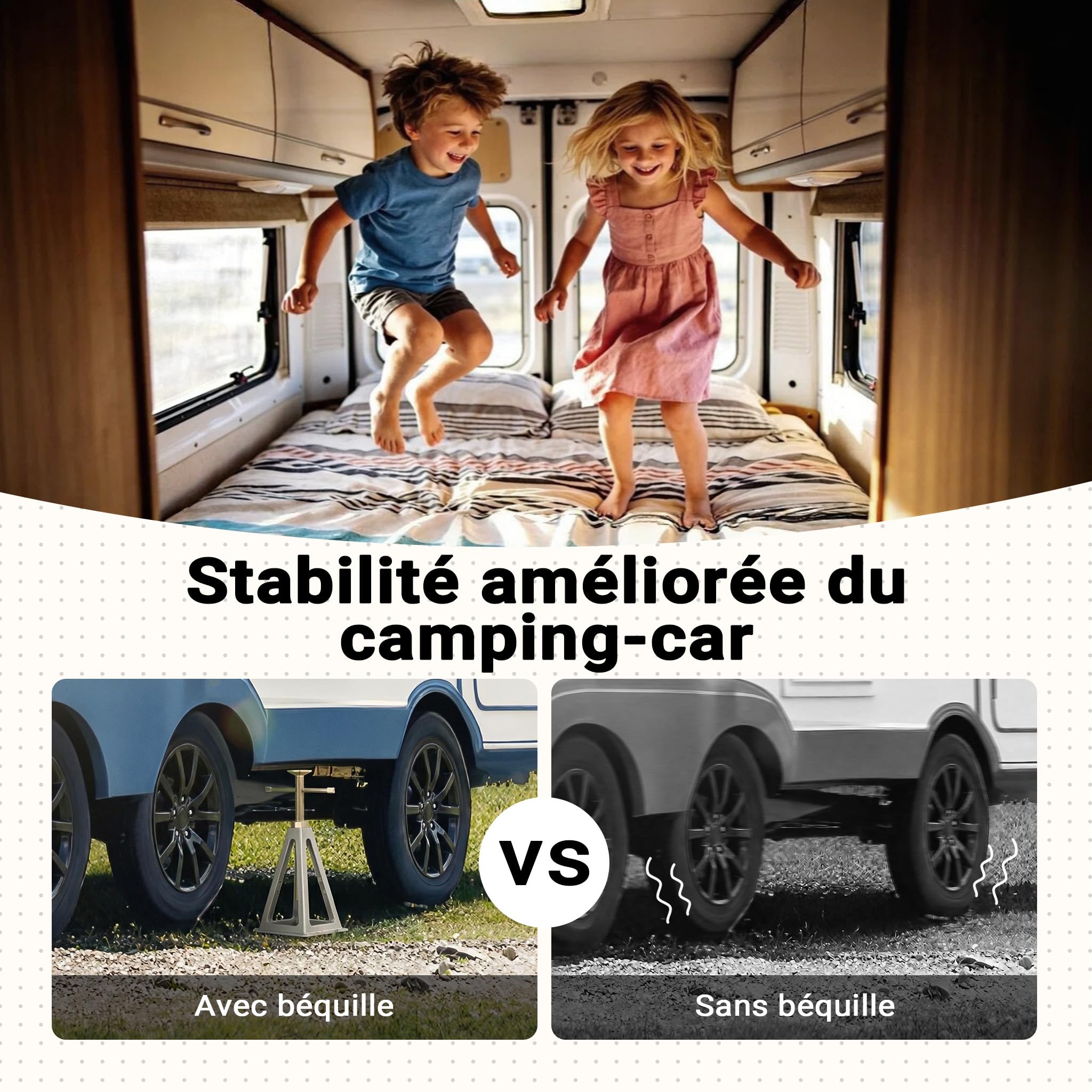 Wiltec Lot de 4 Chandelles de stabilisation – en Aluminium et Acier – Charge 900 kg/pièce – Hauteur réglable 28-43 cm – pour Camping car, Caravane et Remorque – Calage