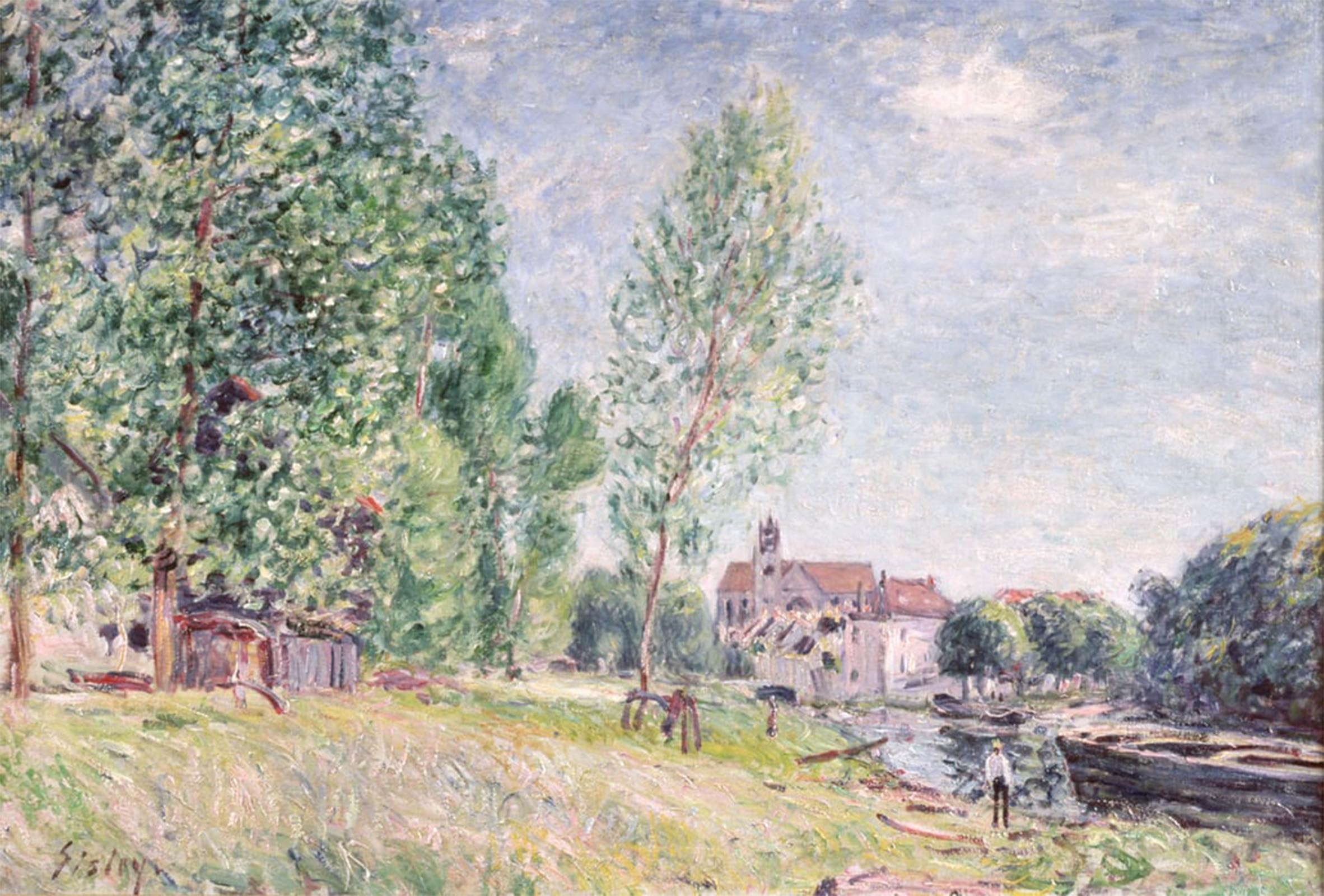 POSTERIIk Vintage Classic Picture Landscape Artwork the Builder's Yard At Matrat Moret Sur Loing by Alfred Sisle Portrait Canvas Painting for Office Home Decor 60x90cm